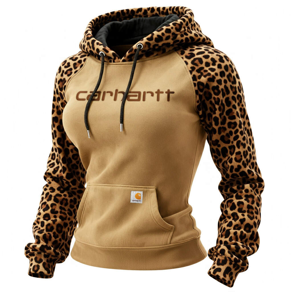 Women's Contrast Leopard Sleeve Hooded