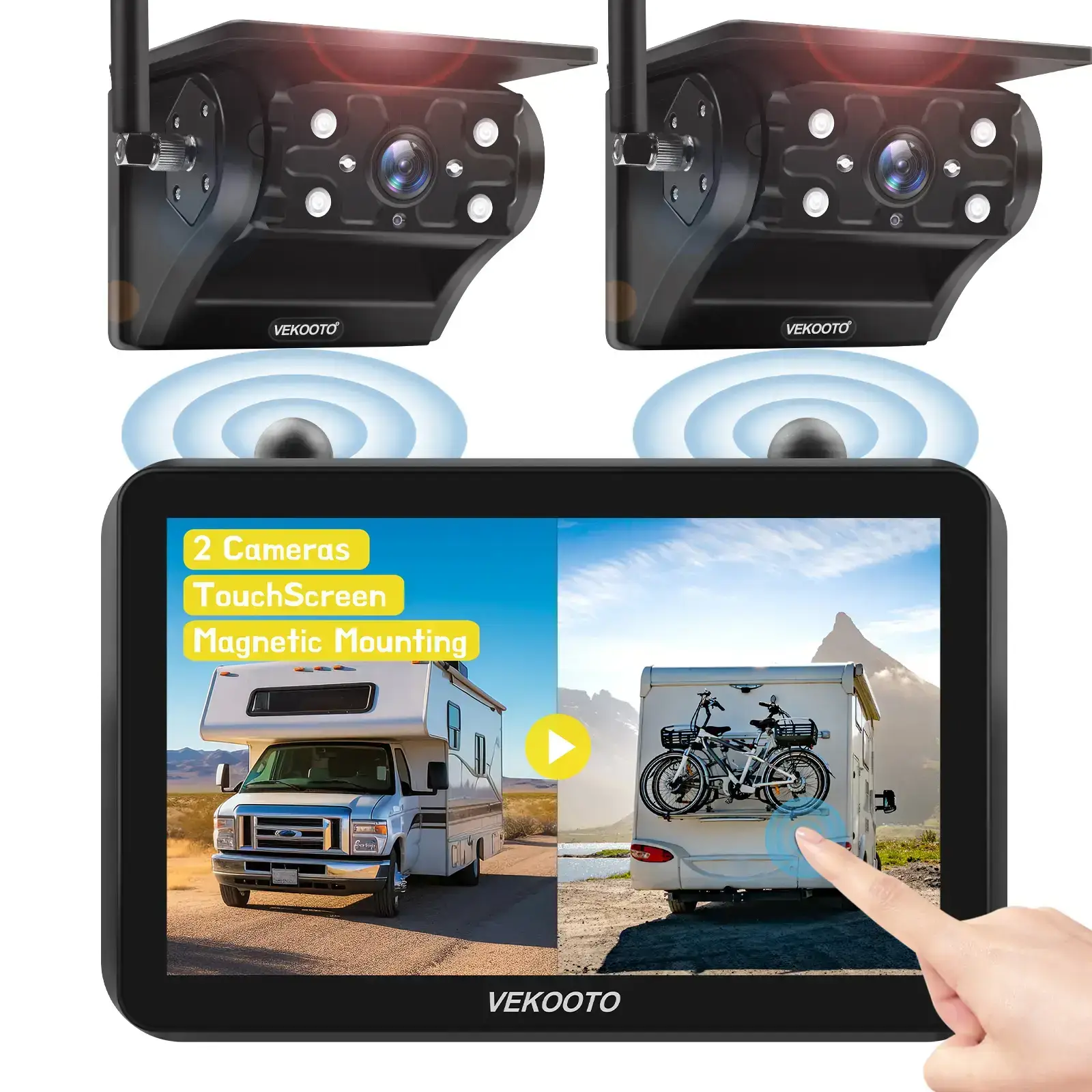 Magnetic Solar Wireless Backup Camera 7'' IPS Touchscreen Monitor HD1080P No Wiring Rechargeable Camera for RV Trailer Camper Car Blind Spot Truck Automotive Backup Camera for Truck IP69 Waterproof IR Night Vision SummerVibes farmer