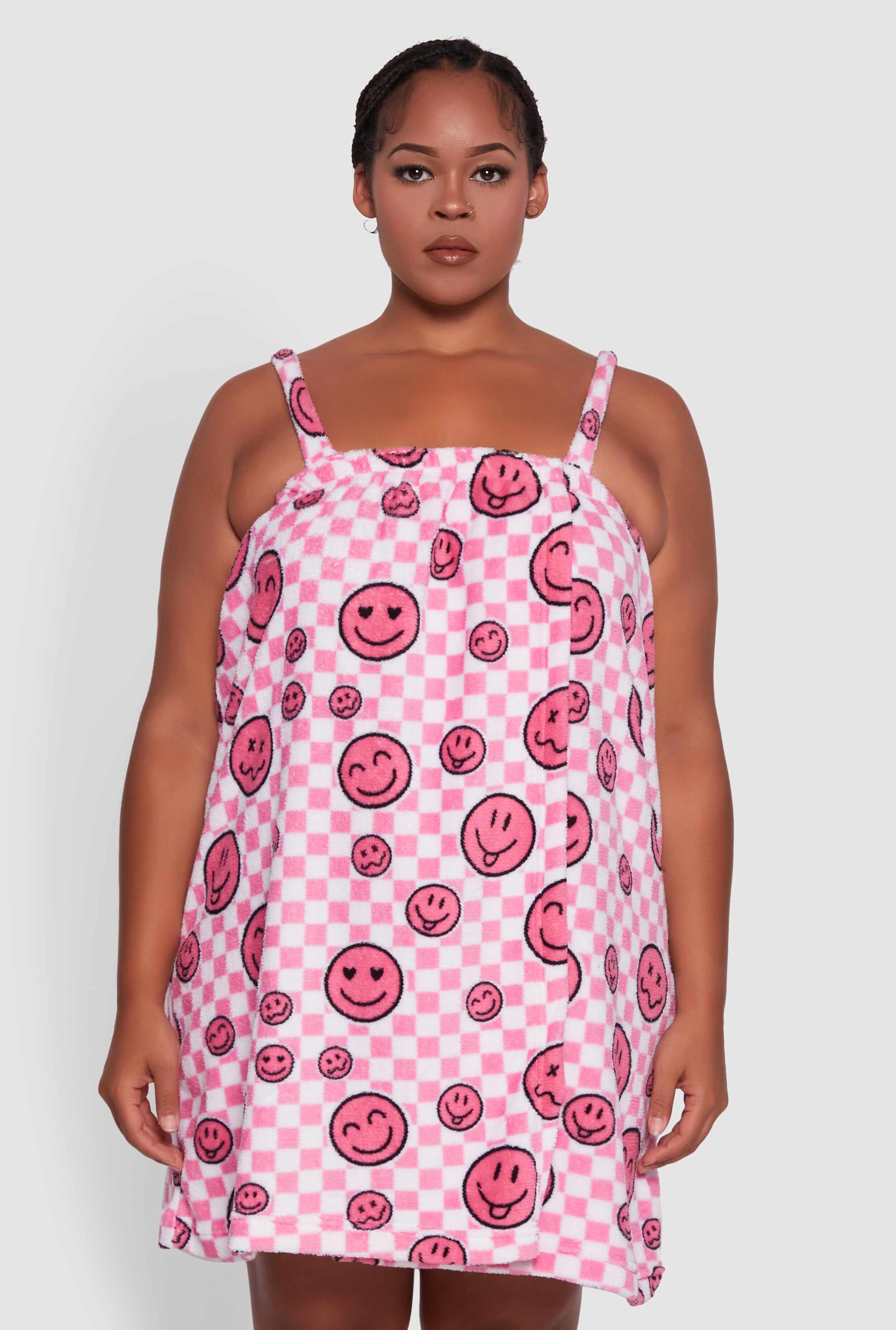 Patterned Plush Shower Wrap with Scrunchie