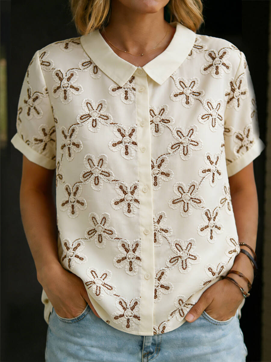🔥Summer Arrivals🌟3d Embroidered Short-sleeved Cotton Shirt