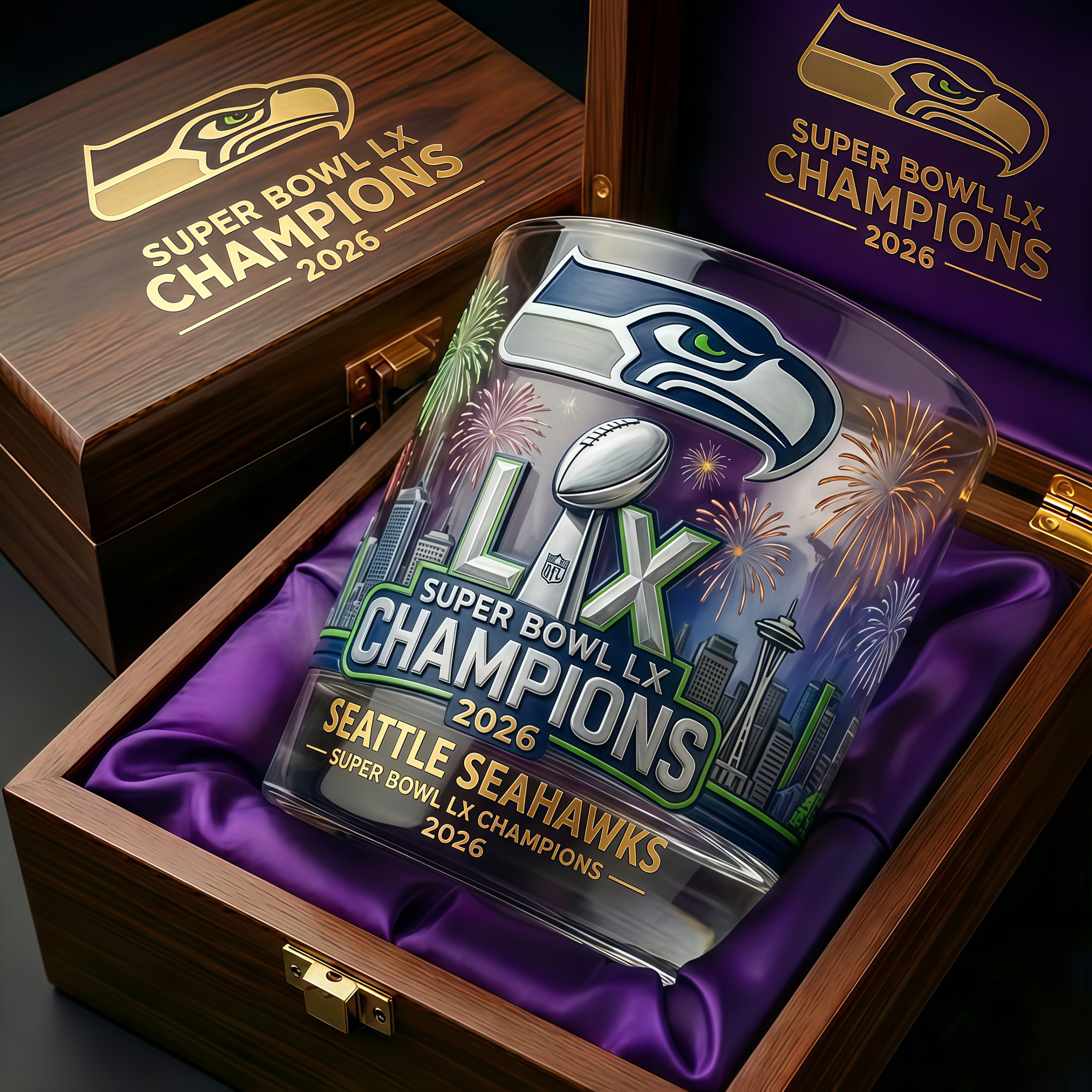 Seattle Seahawks Super Bowl LX Champions Commemorative Whiskey Glass