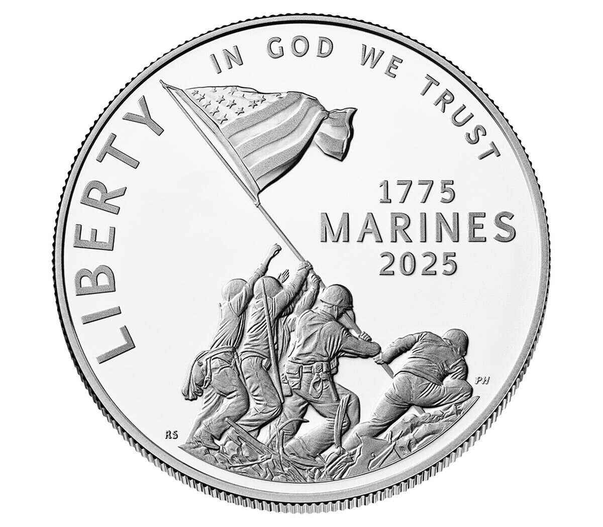 2025 P U.S. Marine Corps USMC 250th Anniversary Silver Commemorative Dollar, First Strike PCGS MS70