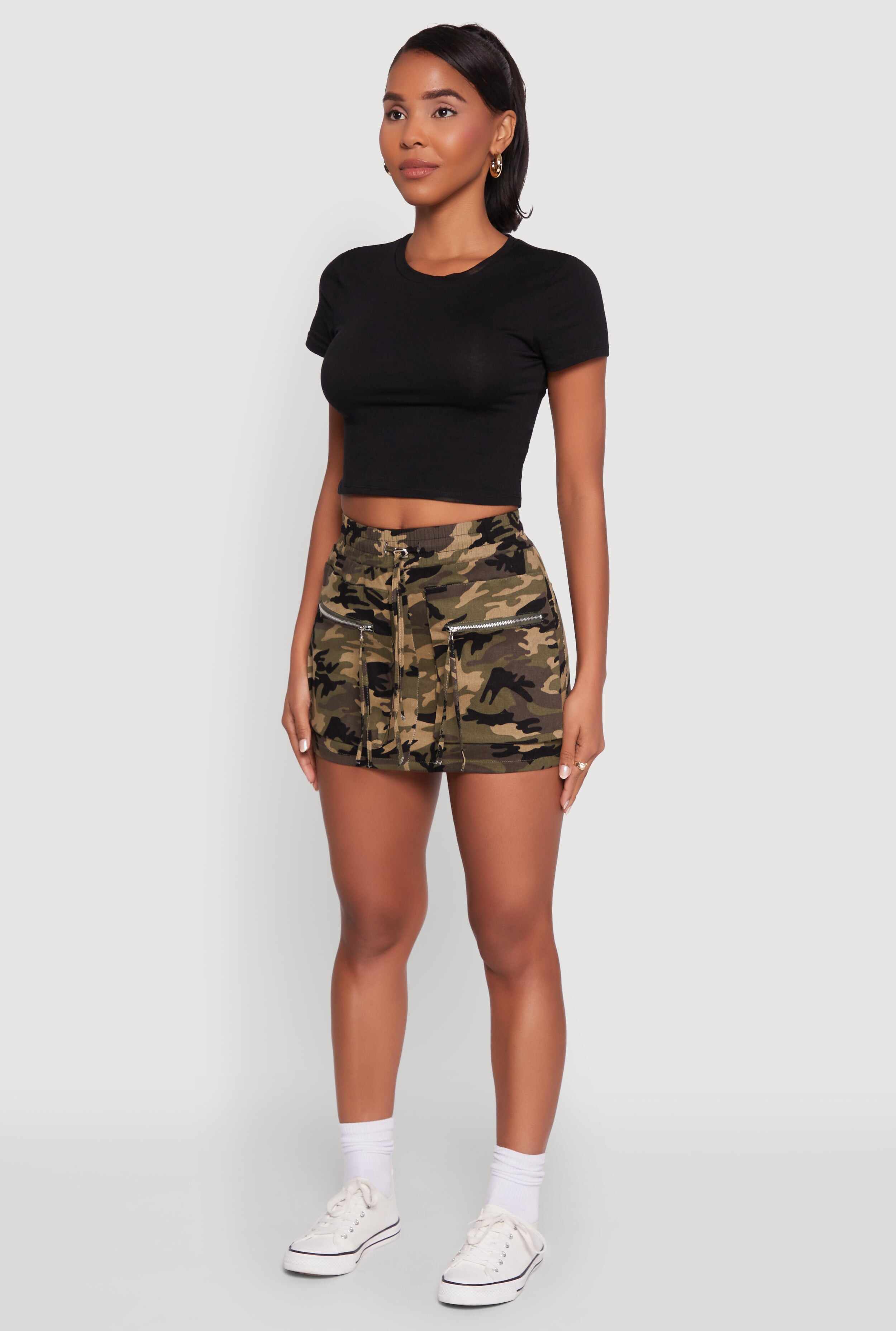 Trendy Camo Zip Pocket Mini Skirt