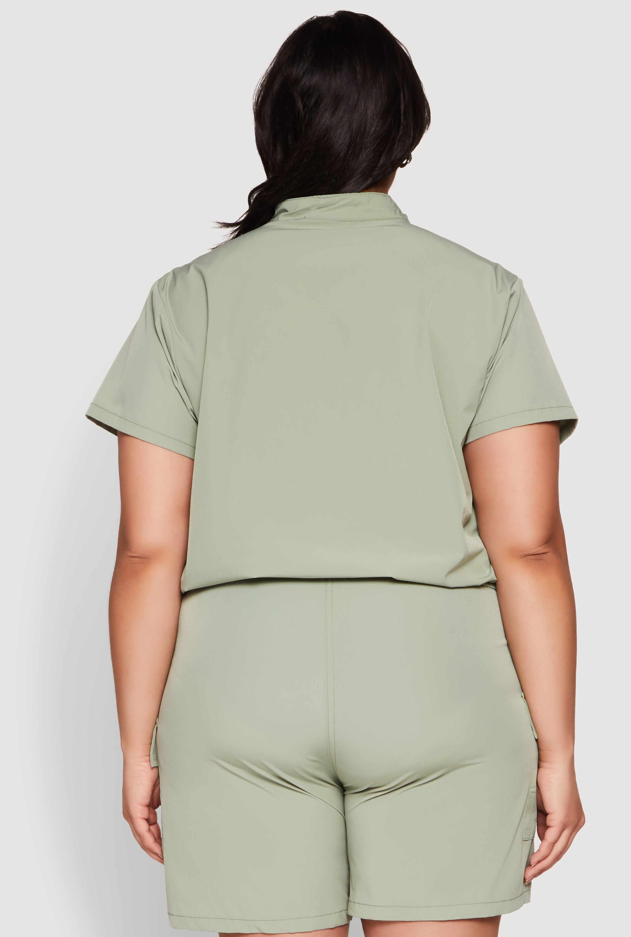 Plus Size Nylon Utility Zip Up Top