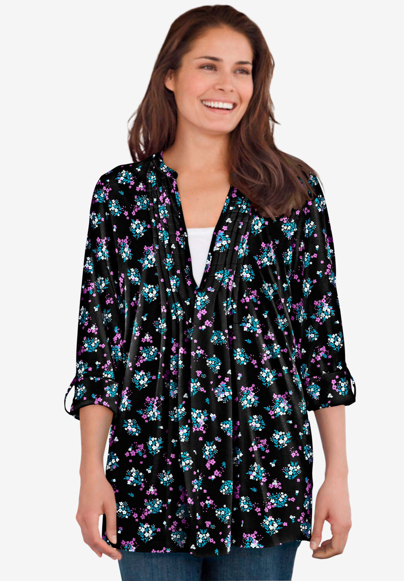 7-Day Box-Stitched Split Neck Tunic