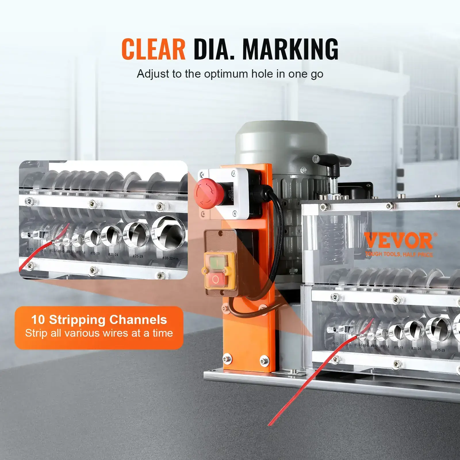 Automatic Wire Stripping Machine,0.06''-1.26'' Electric Motorized Cable Stripper, 750 W, 98 ft/min Wire Peeler with Visible Stripping Depth Reference, 10 Channels for Scrap Copper Recycling Heavy Duty Tool