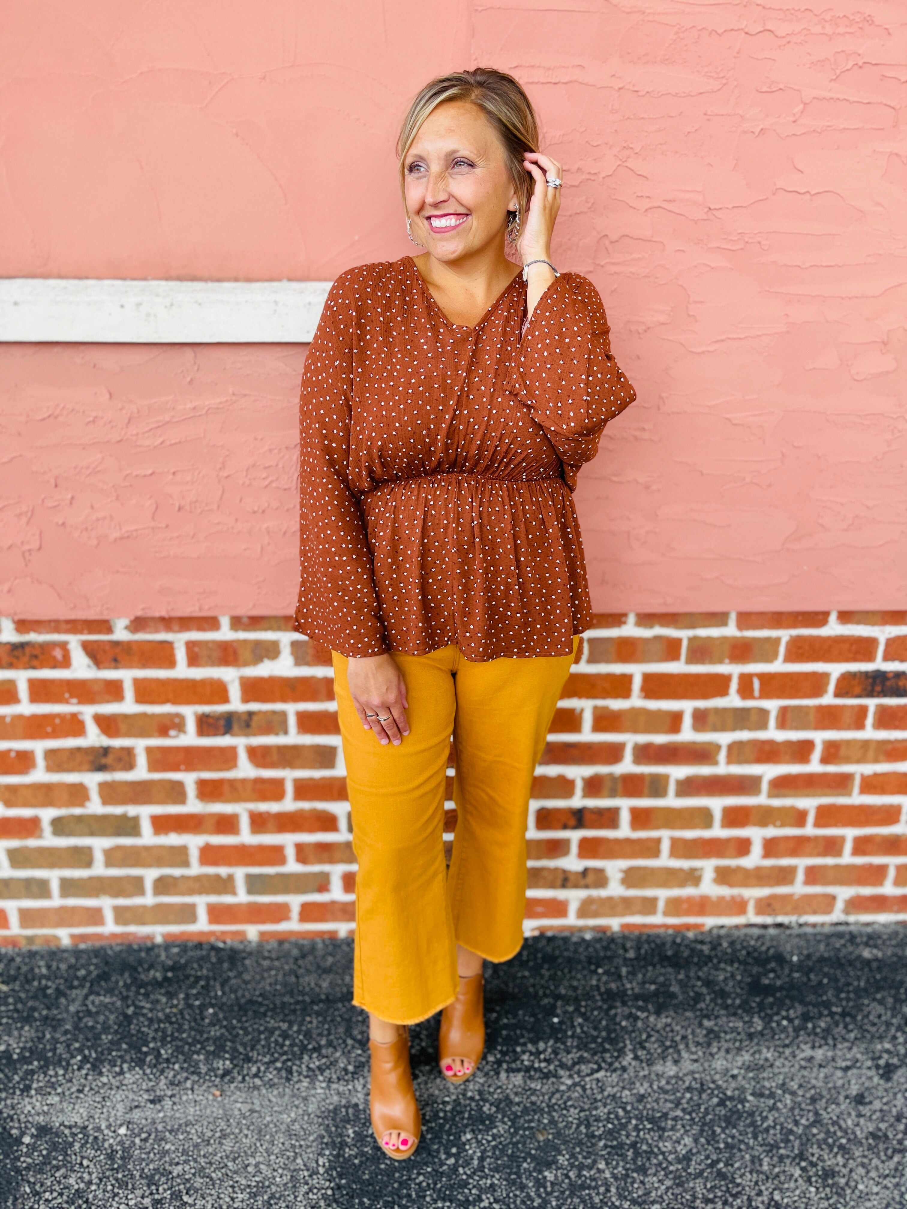 Plus/Reg Far And Wide Leg Mustard Jeans