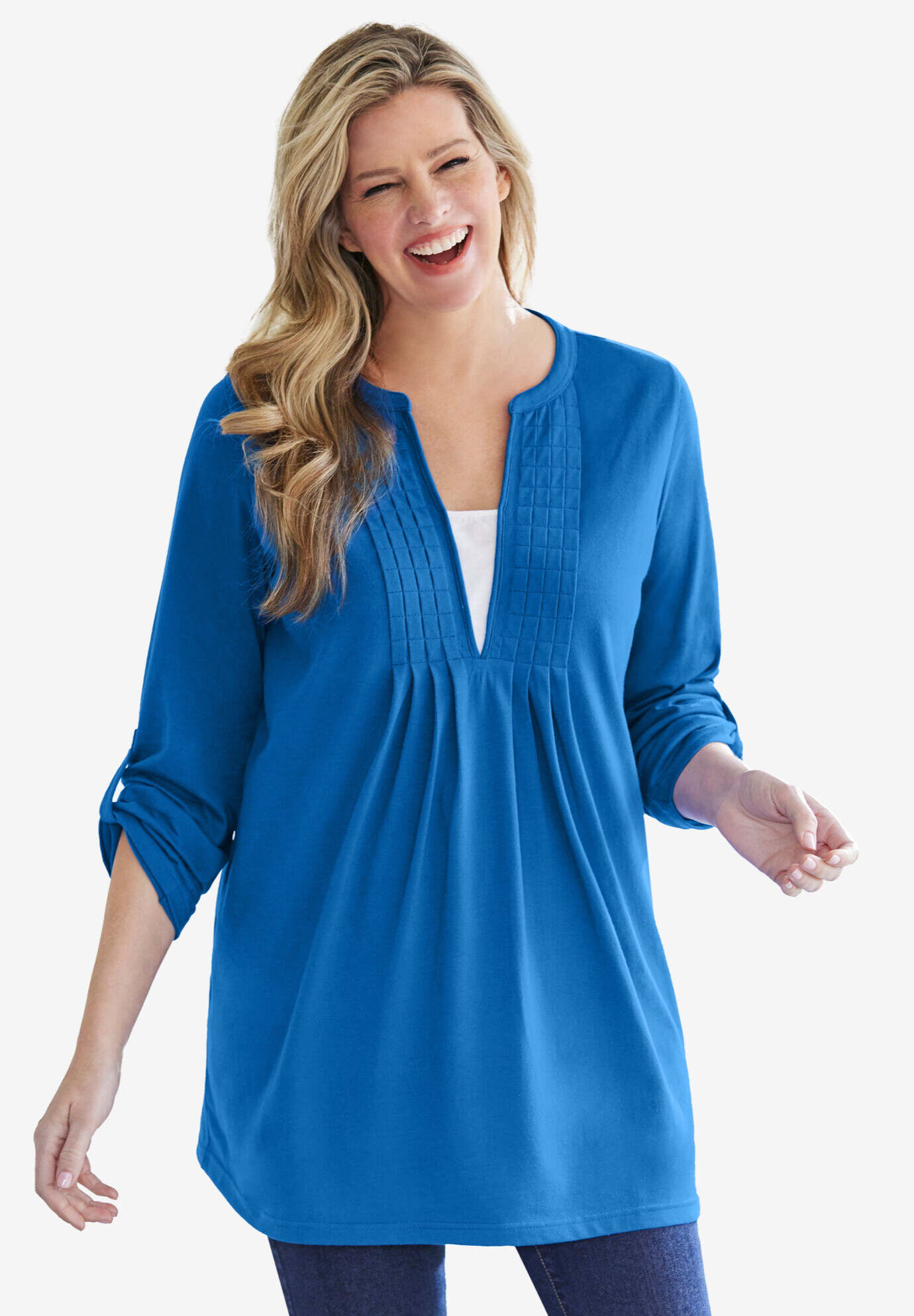 7-Day Box-Stitched Split Neck Tunic