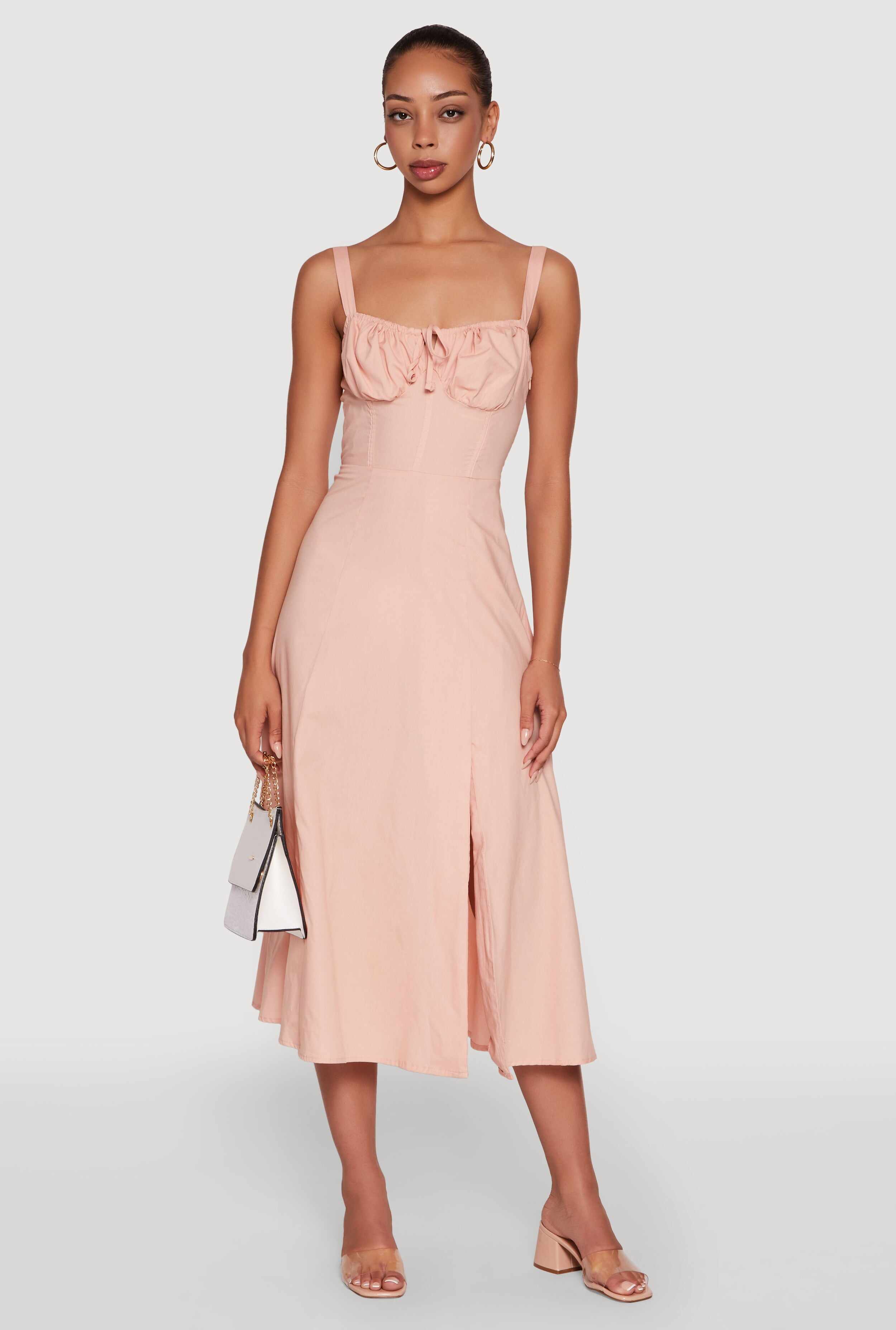 Haute Monde Sleeveless Lace Up Corset Dress with Side Slit