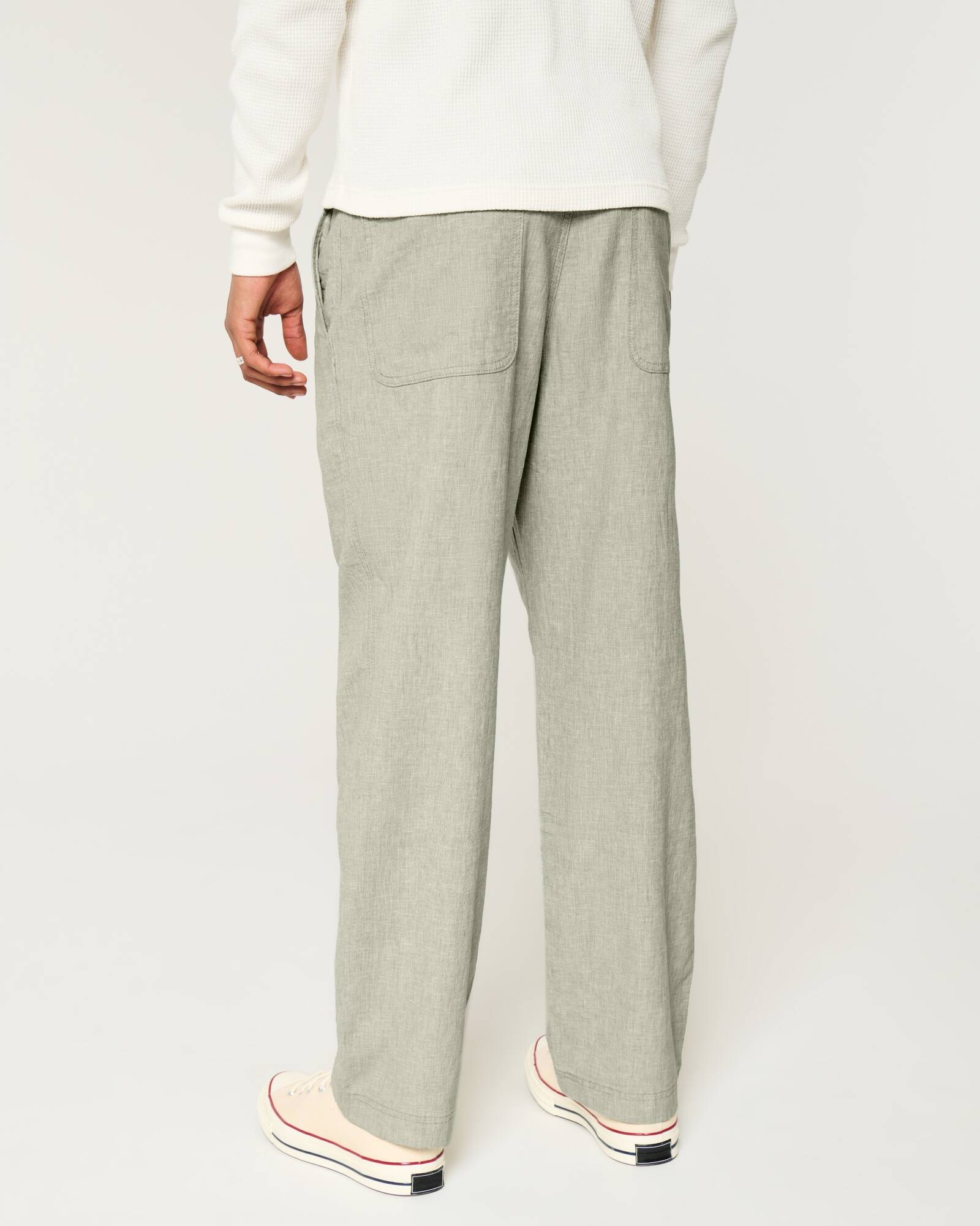 Linen-Blend Flex Waist Baggy Pants