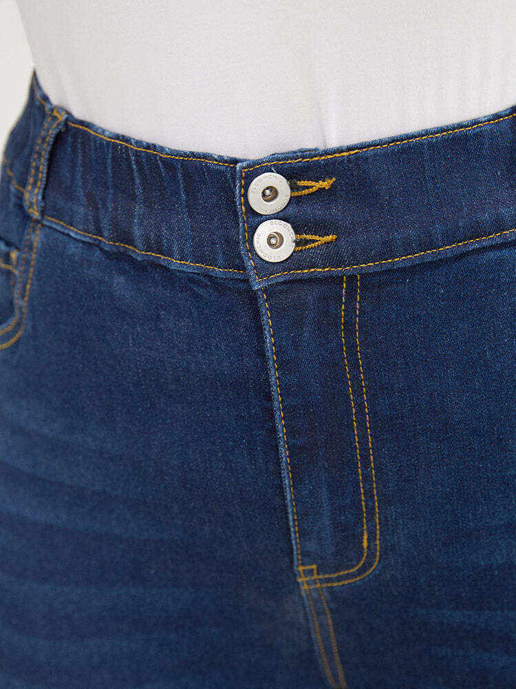 Skinny Very Stretchy High Rise Dark Wash Elastic Waist Jeans