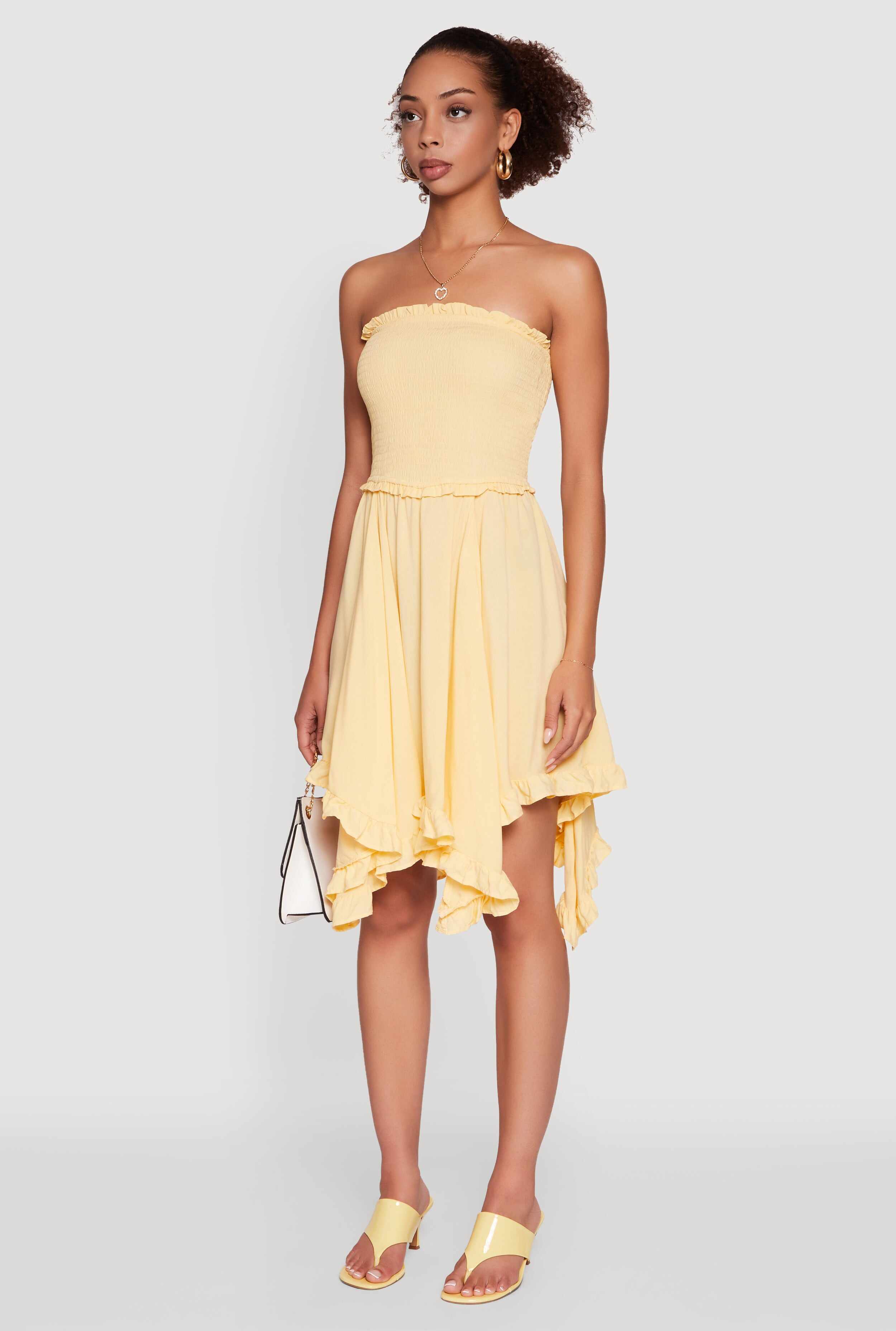 Smocked Handkerchief Hem Tube Dress