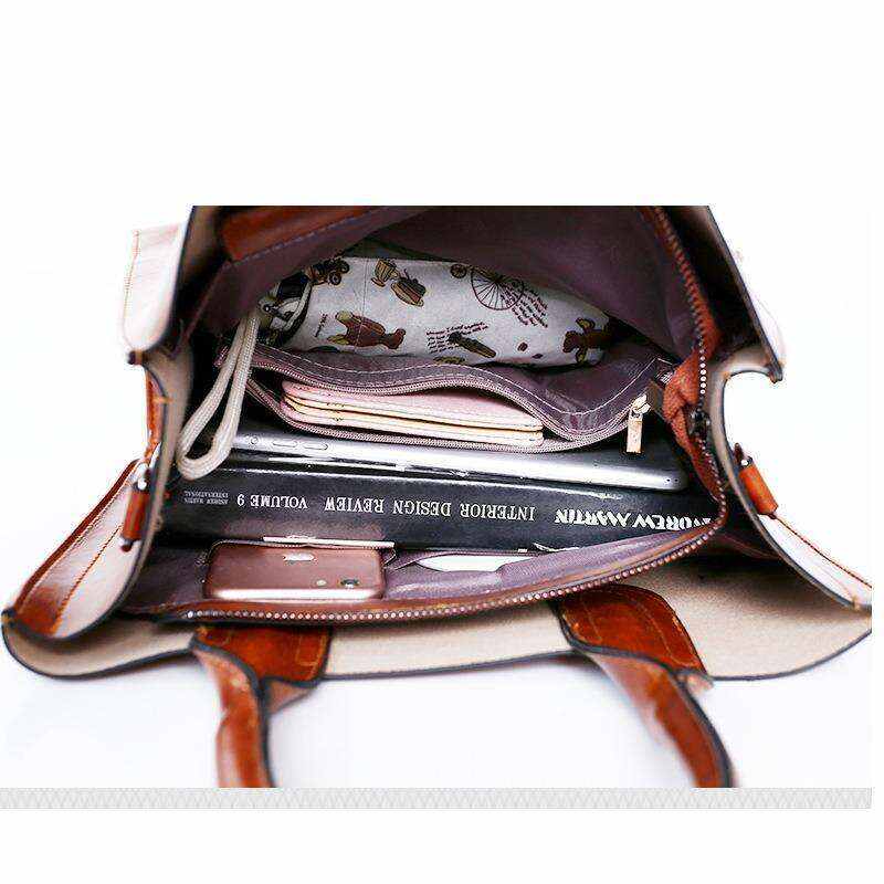 Women's new retro three-piece fashion oil wax leather large-capacity handbag