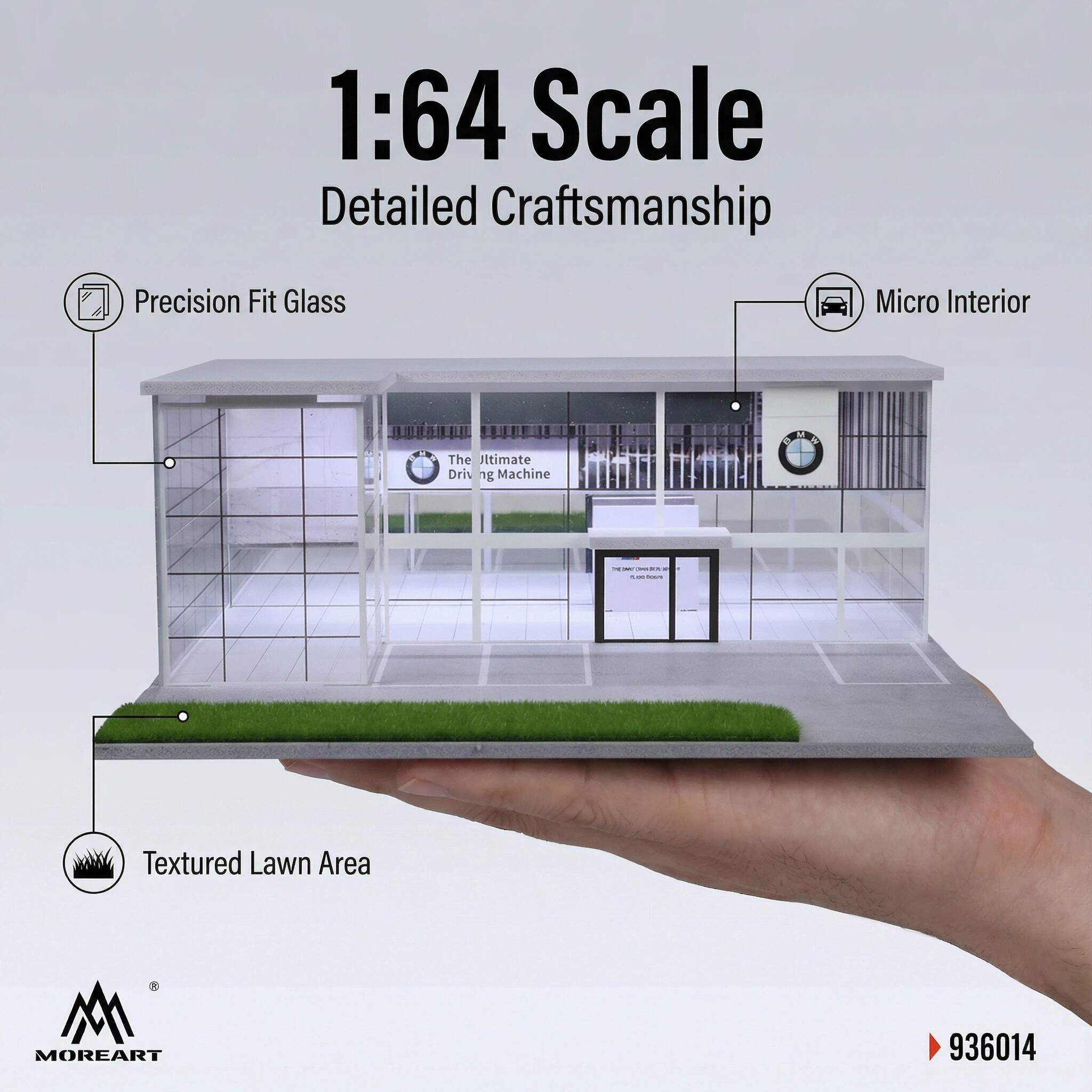 1:64 Scale Modern Luxury Car Showroom Diorama Display Case – Contemporary Dealership Scene for Diecast Cars