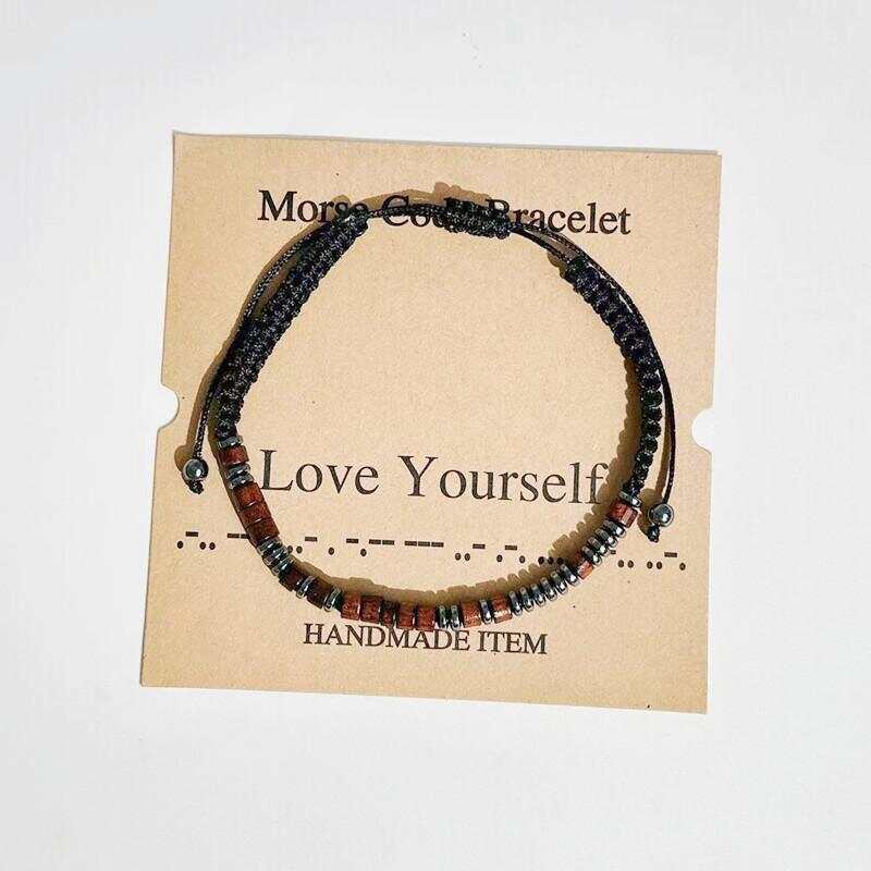 Women's Men's Unisex Morse Code Alphanumeric Weave Couple Bracelet