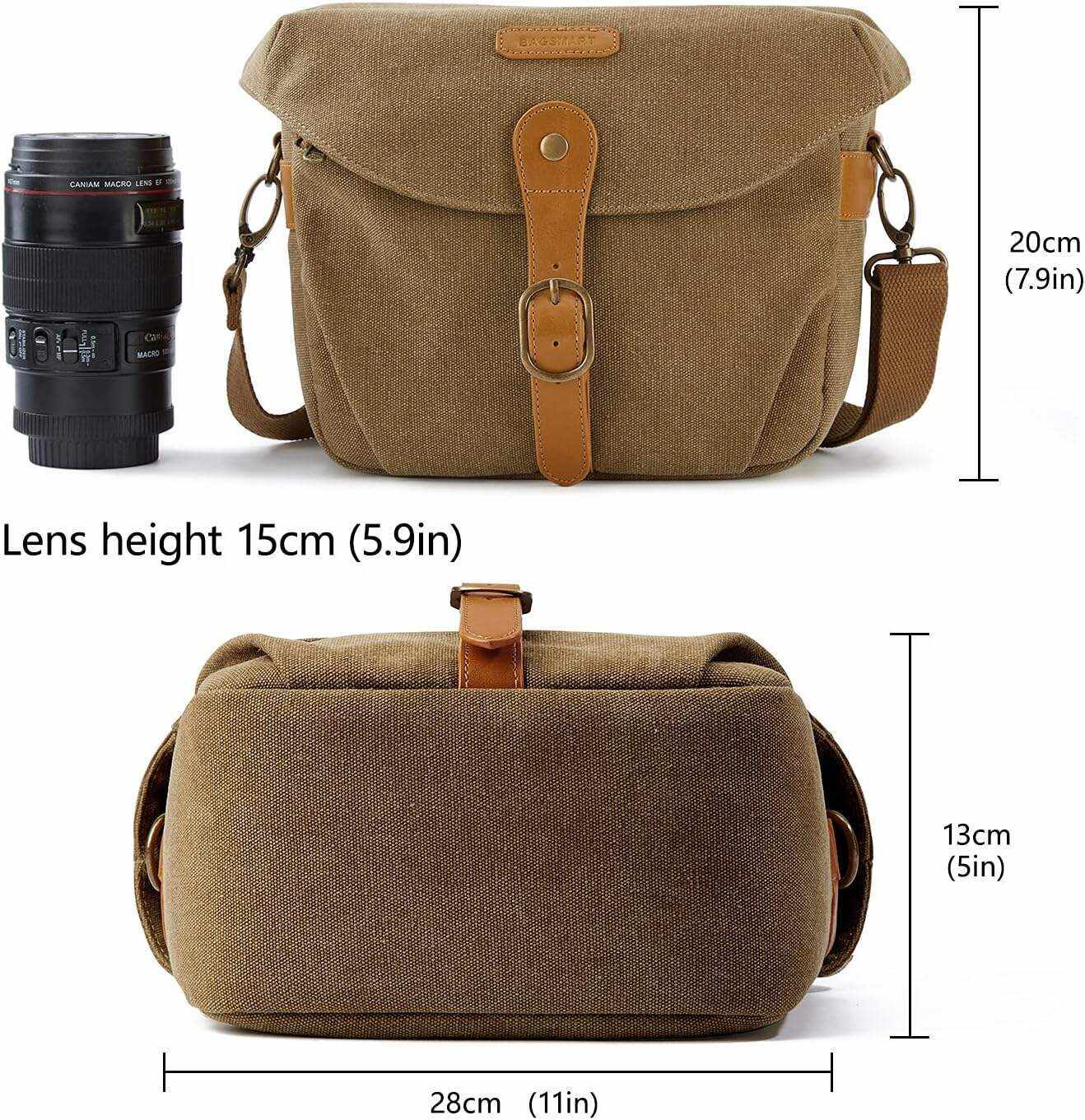 BAGSMART Camera Bag, SLR DSLR Canvas Camera Case, Vintage Padded Camera Shoulder Bag with Rain Cover for Women, Men, Black