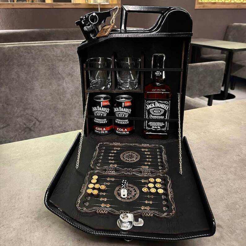 10 L Custom Jerry Can Mini Bar For a Gift, Chess Set Present For The Travel, Custom Fuel Bar, Personalized Mini Bar, Birthday Gift For Him