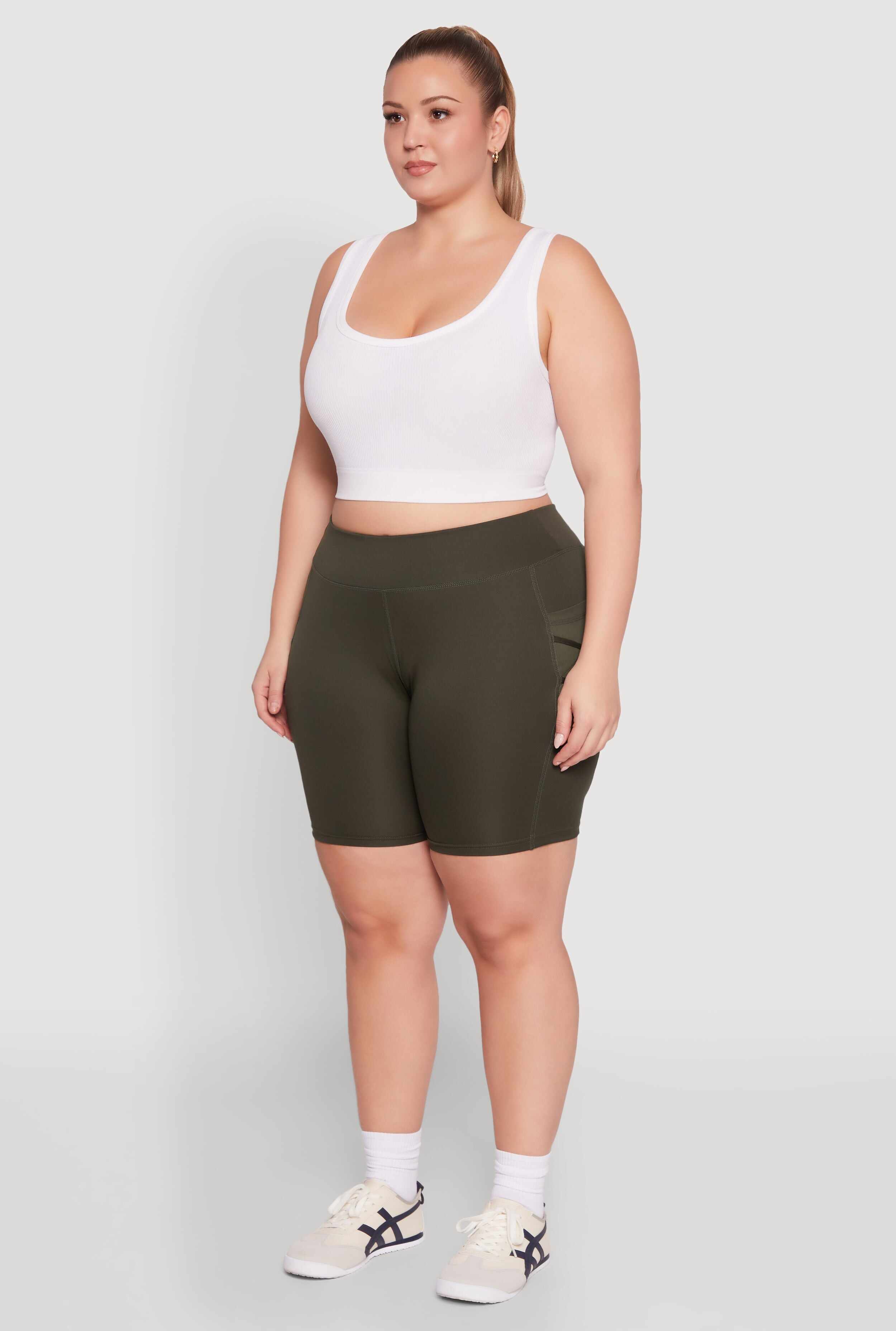 Plus Size Caged Mesh Cell Phone Pocket Biker Shorts