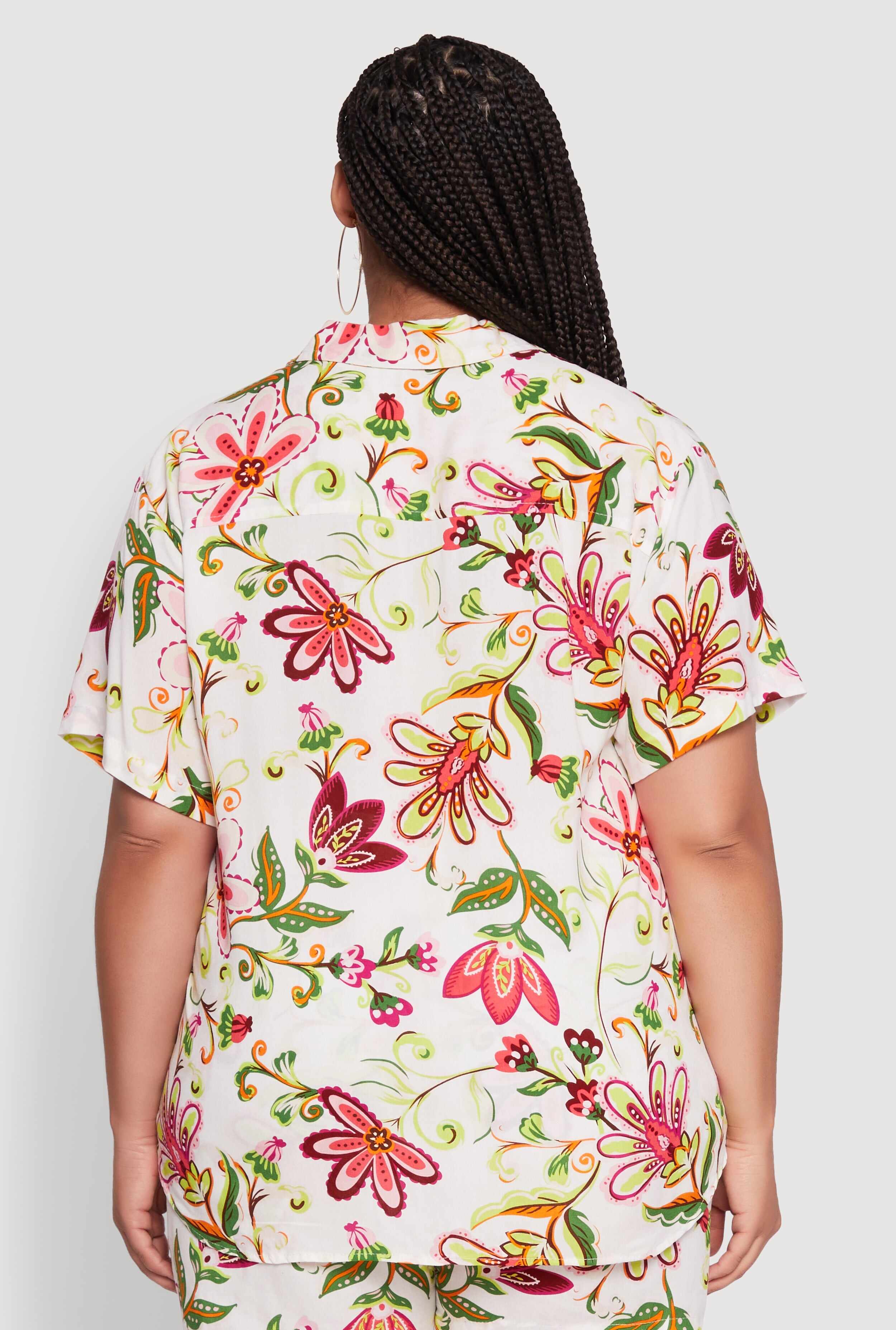 Plus Size Floral Print Button Front Shirt