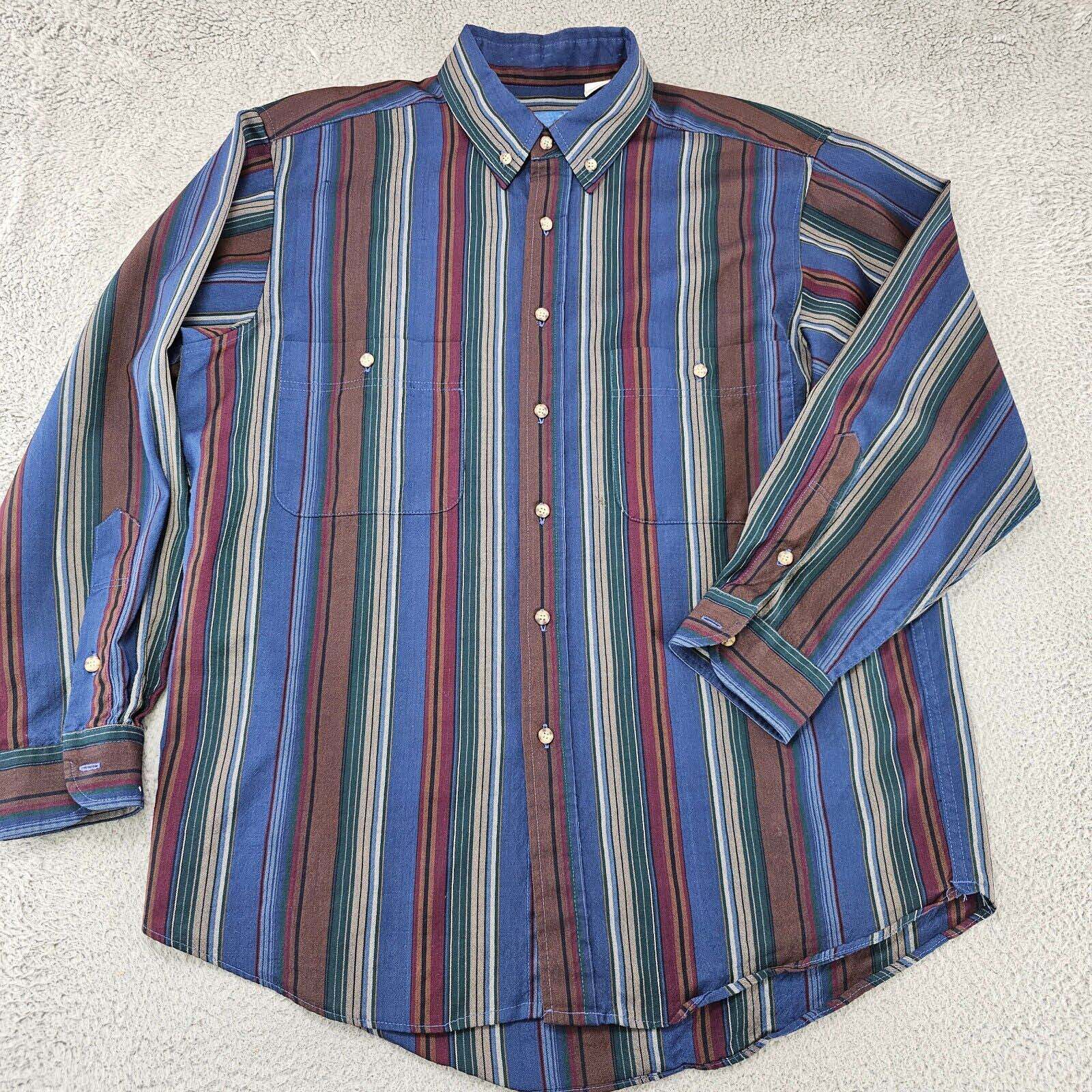 Men's Casual Western Blue Brown Striped Long Sleeve Shirt
