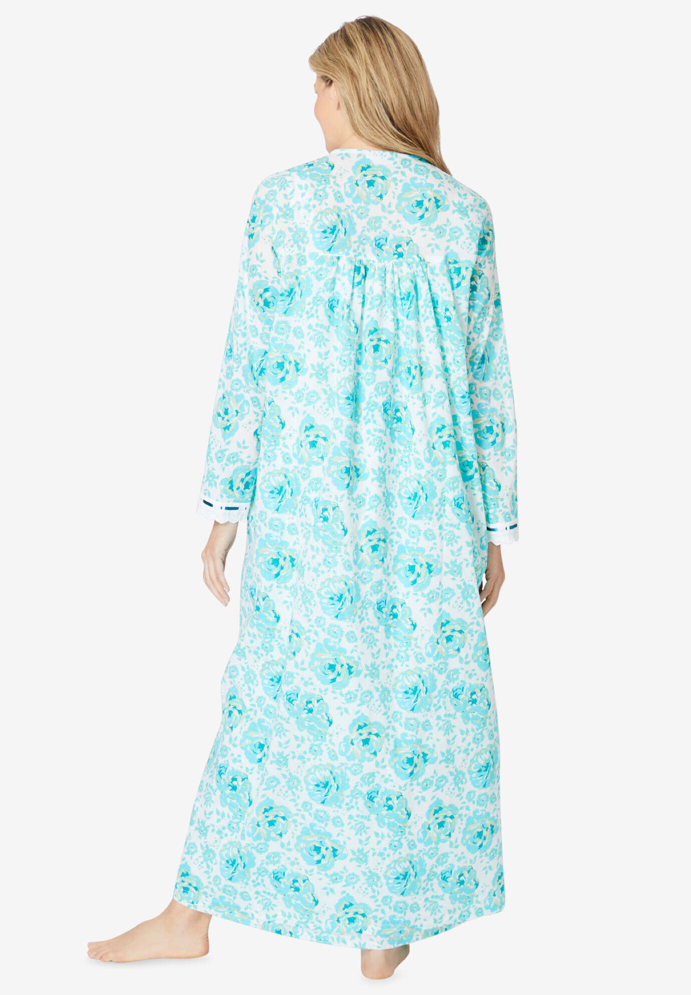 Long 2-Piece Cabbage-Rose Peignoir Set