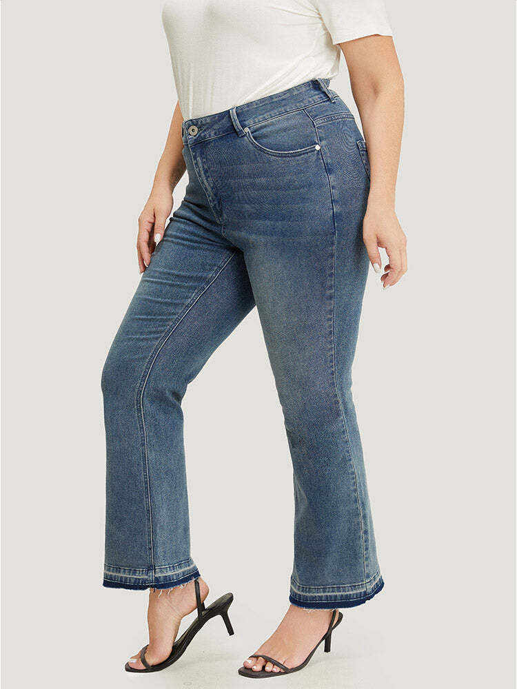 Flare Leg Very Stretchy Medium Wash Contrast Hem Jeans