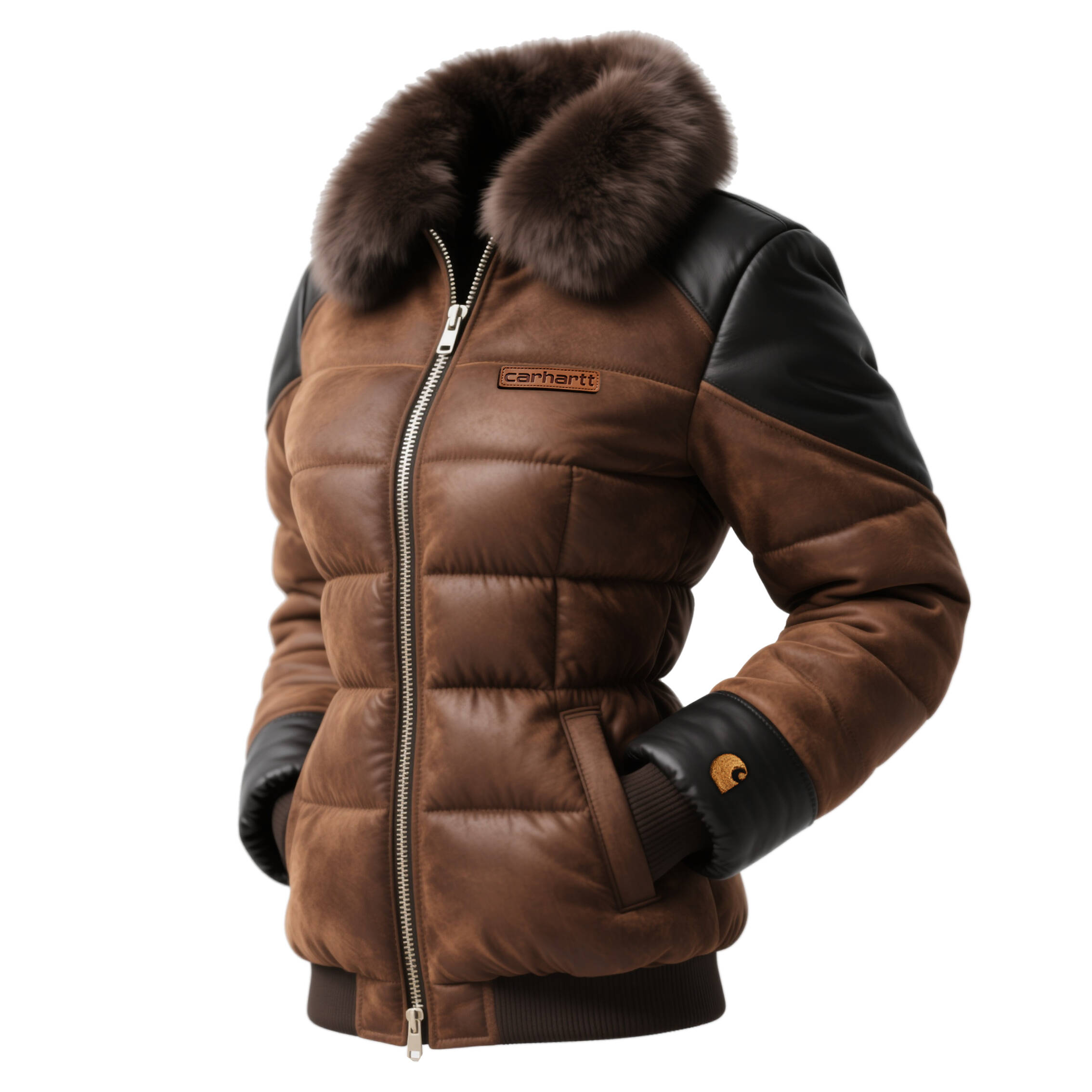 Retro Women's Contrast Color Stitching Fur Collar Stand Collar Coat