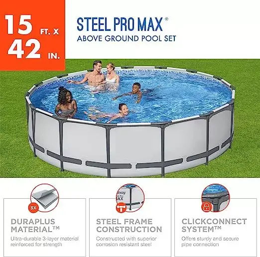 ⚡Clearance Sale⚡Round Metal Frame Above Ground Outdoor Pool Set with 1500 GPH Filter Pump, Ladder and Pool Cover