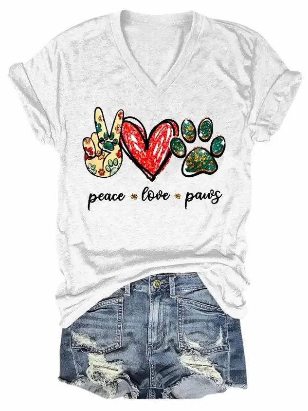 Women's Animal Dog Peace Love & Paws Graphic T-Shirt