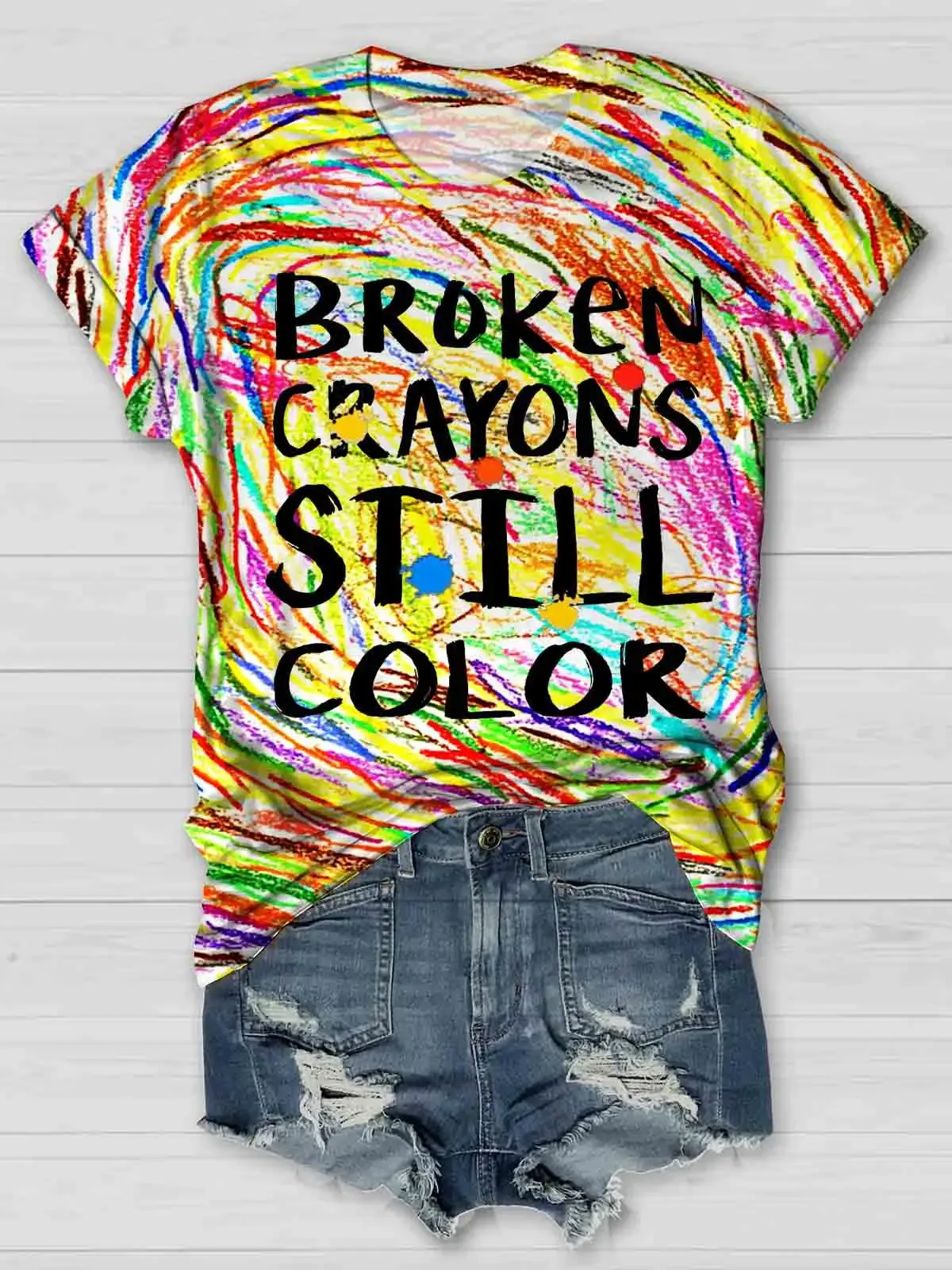 Broken Crayons Still Color Print Casual T-shirt