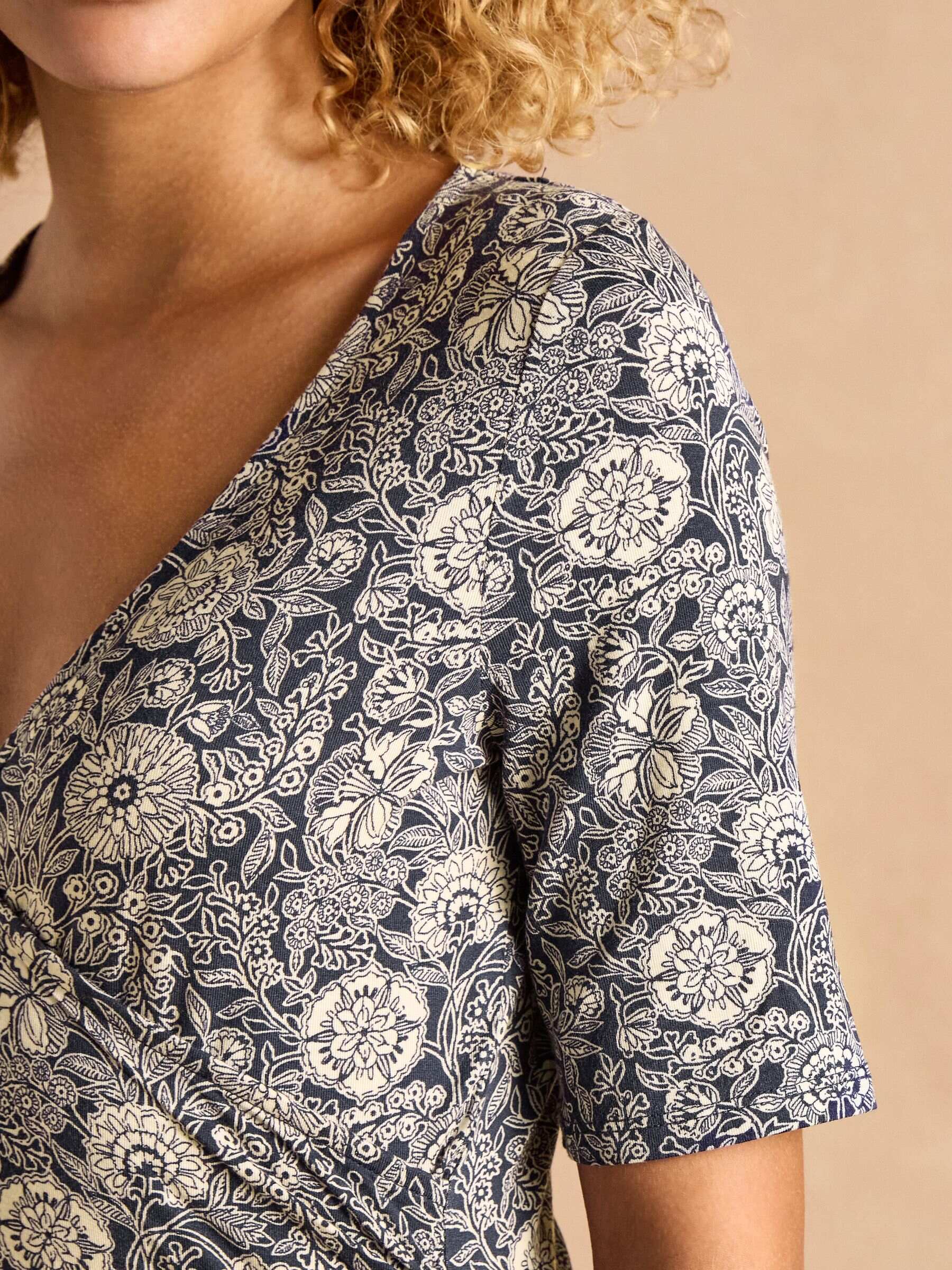 Nia Blue Wrap Front Jersey Top
