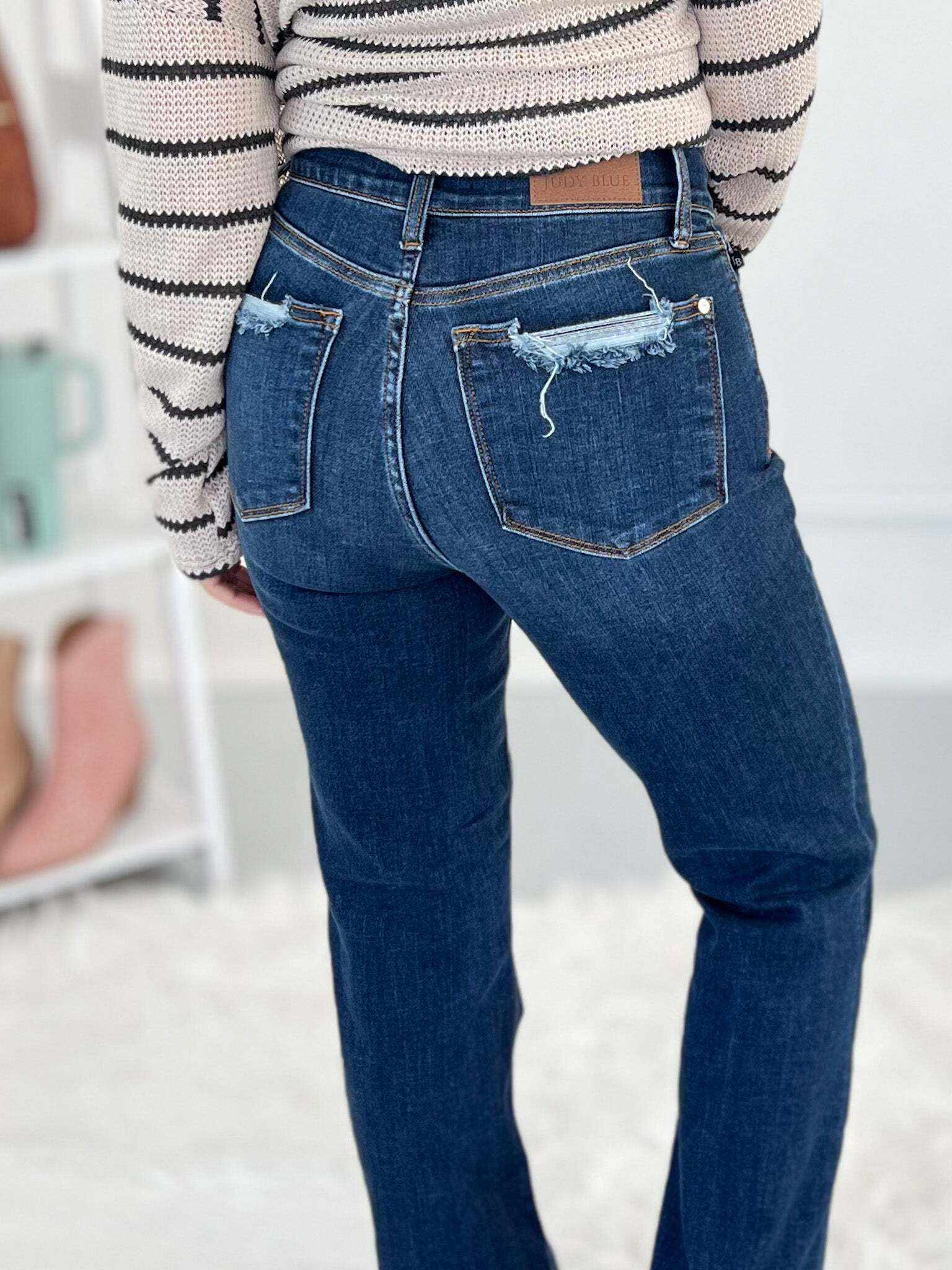 Feeling Cute - Christmas Vintage Frayed Hem Bootcut Jeans- Final Sale
