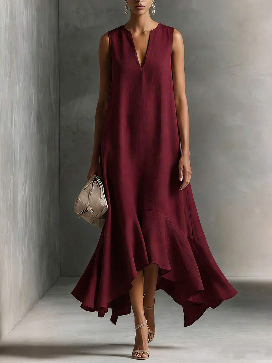 🔥Summer Arrivals🌟Women's V-neck Sleeveless Casual Loose Linen Dress