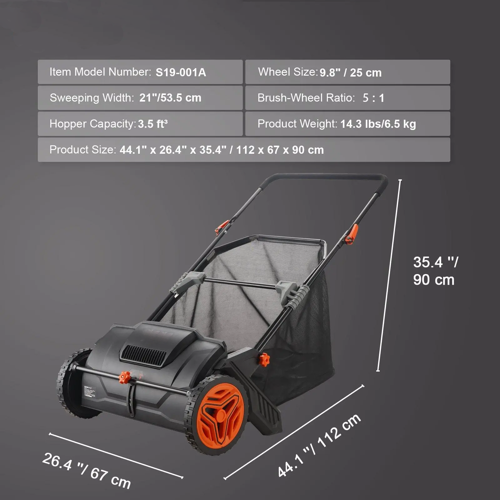 【Flash Sale】Push Lawn Sweeper, 21inch Leaf & Grass Collector, Heavy Duty Thickened Steel Durable to Use with Large Capacity 3.5 cu. ft. Mesh Collection Hopper Bag, 2 Spinning Brushes
