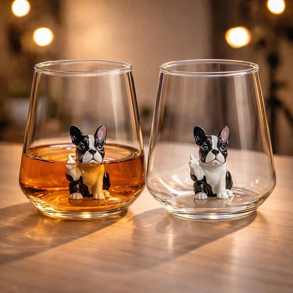 Middle Finger French Bulldog Figurine Glass Cup