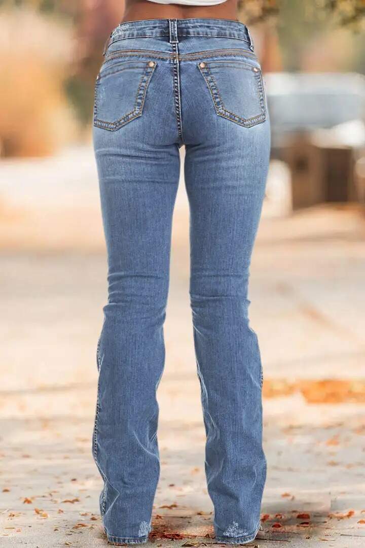 Wash Contrast Stitch Low Waist Bootcut Jeans