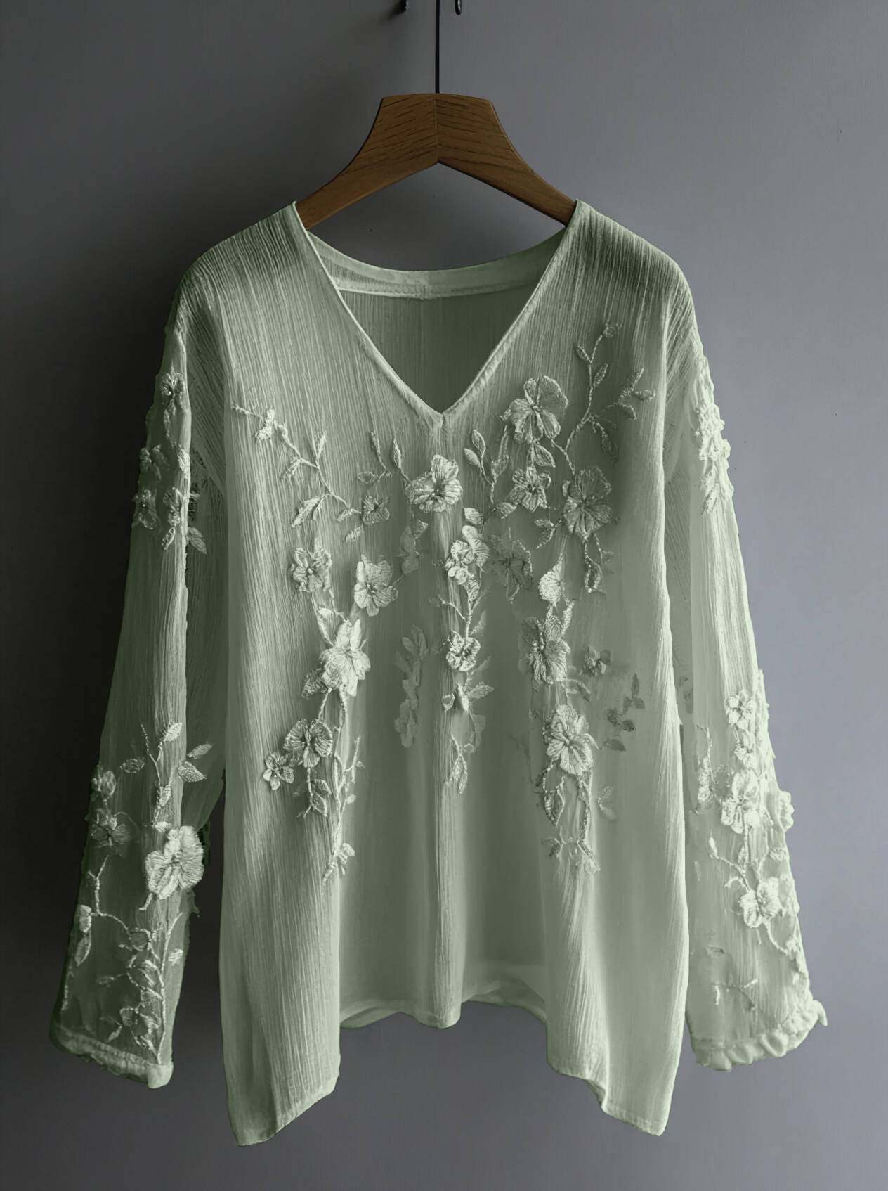 Vintage Floral Lace Embroidered Comfy Long Sleeve Tunic