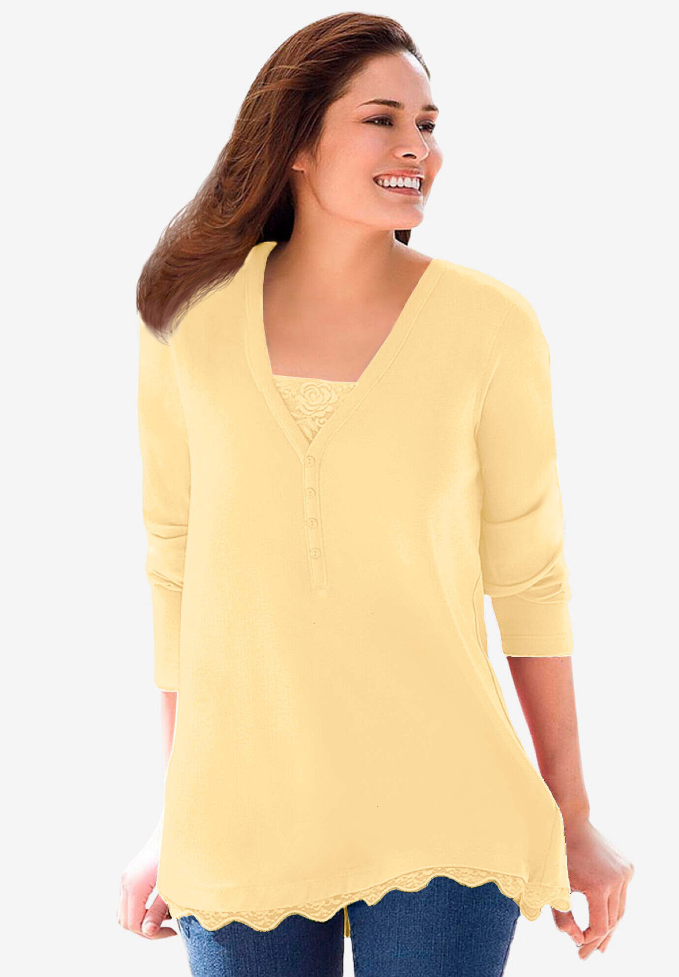 Layered-Look Lace Trim Tee