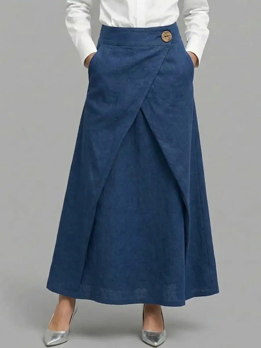 🔥Summer Arrivals🌟Women's Elastic Waist Casual Loose Cotton And Linen Midi Skirt