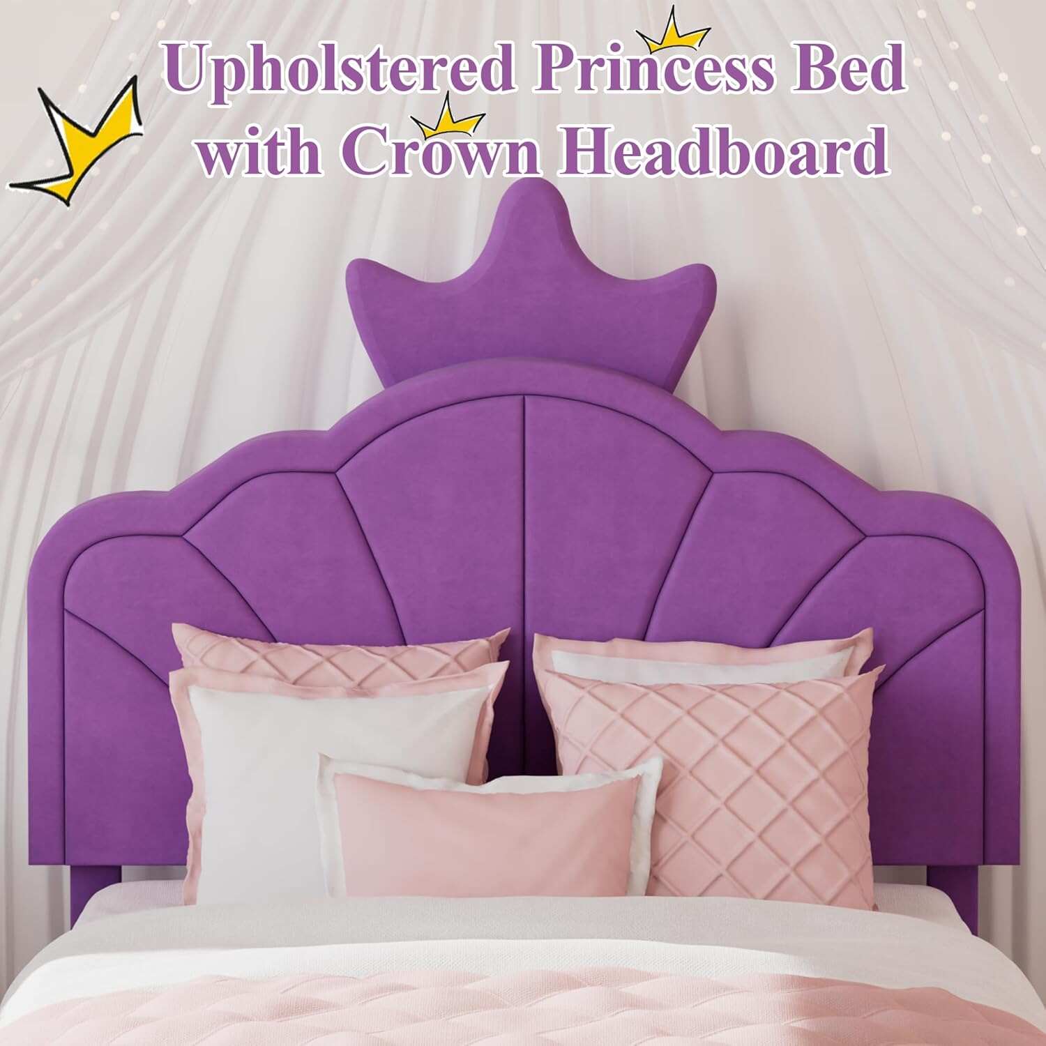 VECELO Twin Size Bed Frame with Crown Headboard
