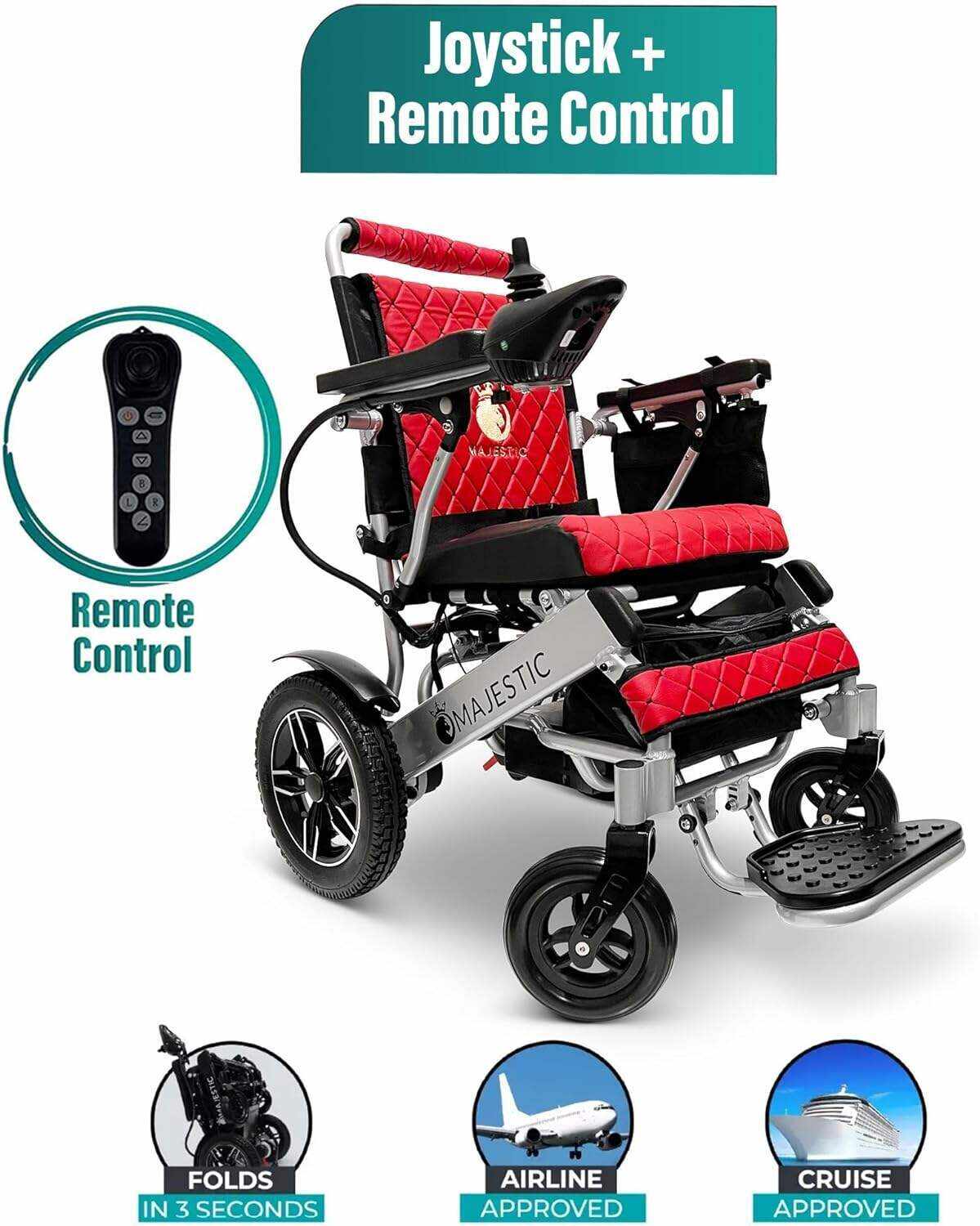 MALISA Electric Wheelchair for Adults, Portable All Terrain Lightweight Wheelchairs, Foldable Motorized Power Wheel Chair, Leather Seat (17.5