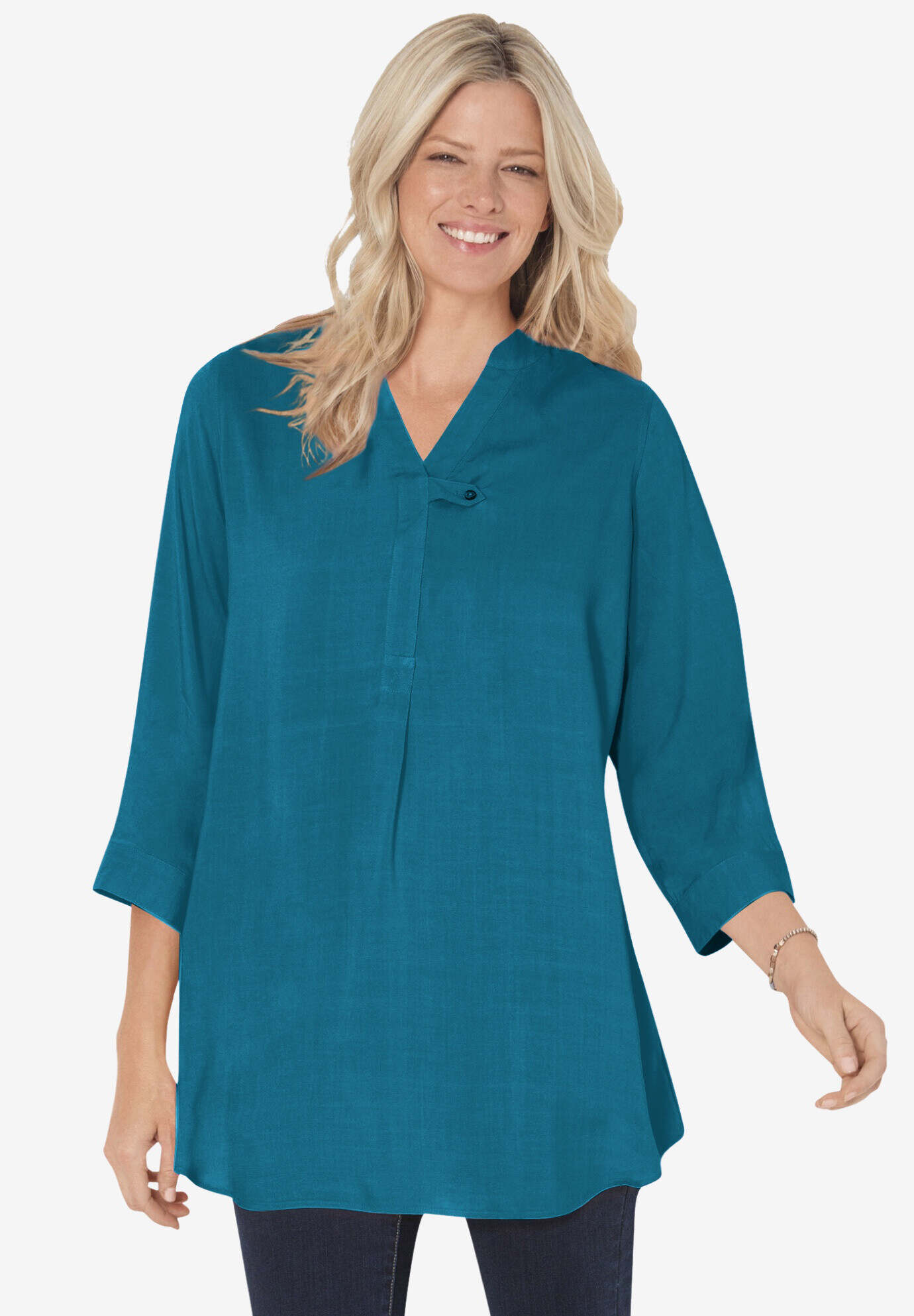 Three-Quarter Sleeve Tab-Front Tunic