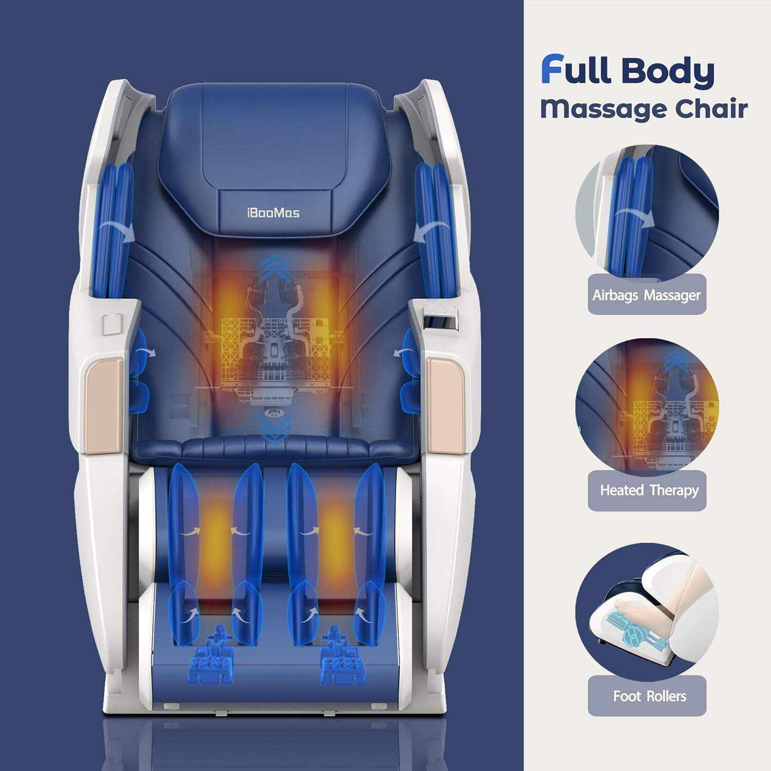 iBooMas Zero Gravity Massage Chair,2023 Massage Chair Full Body Ozone with Back and Calf Heating,Auto Leg Extension,APP Control,SL Track,Thai Stretch,Foot Rollers,Airbags,Bluetooth,R8606(Blue)