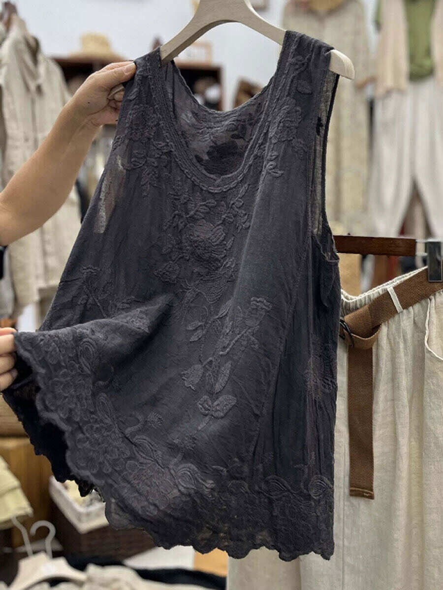 🔥Summer Arrivals🌟Women's Vintage Lace Sleeveless Cotton And Linen Vest Top