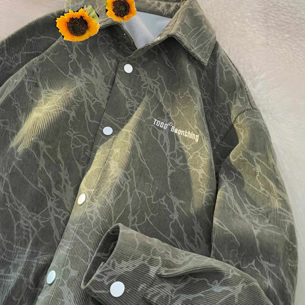 Embroidered High-grade American Retro Corduroy Shirt For Men