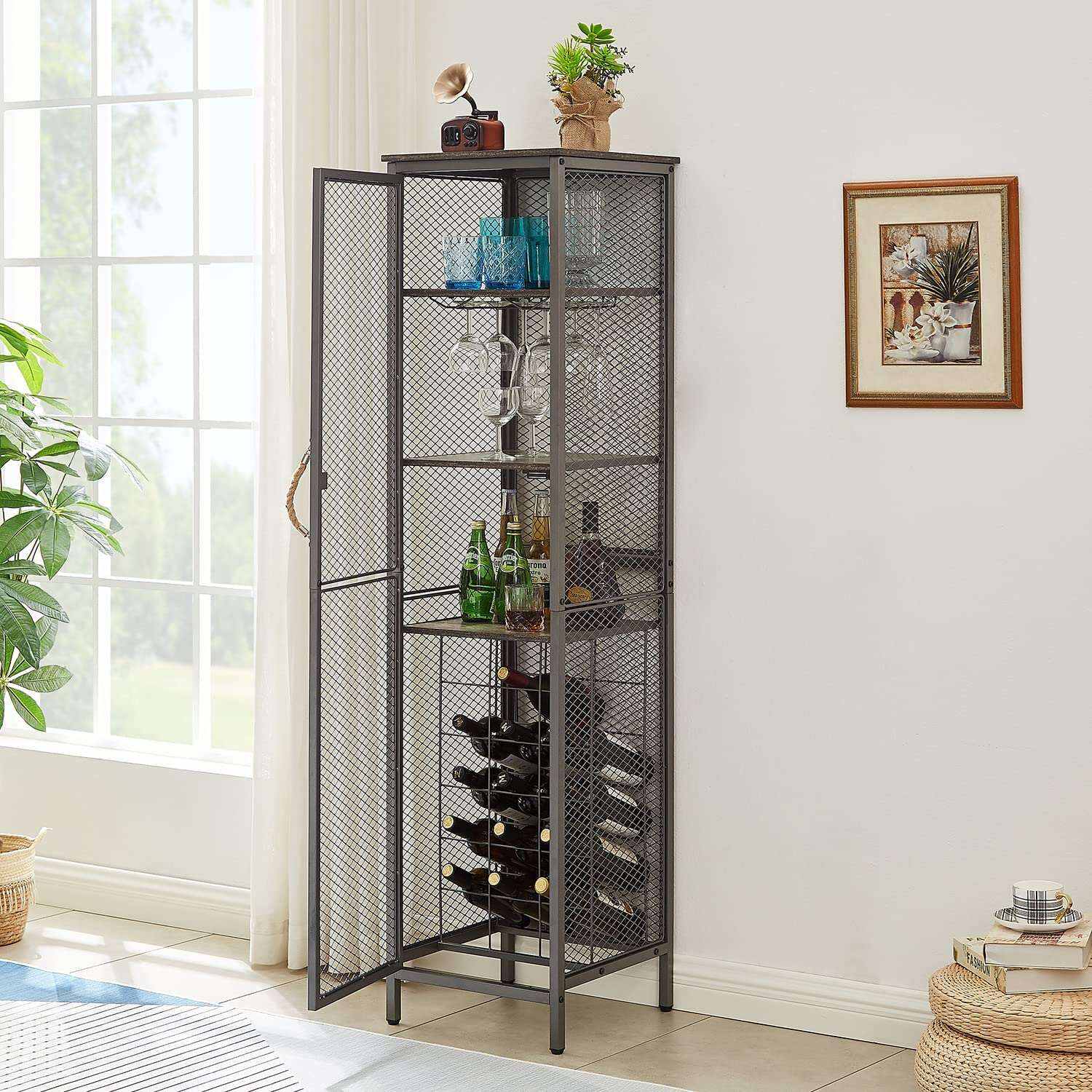 VECELO 3-Tier Wine Racks Cabinet with Door