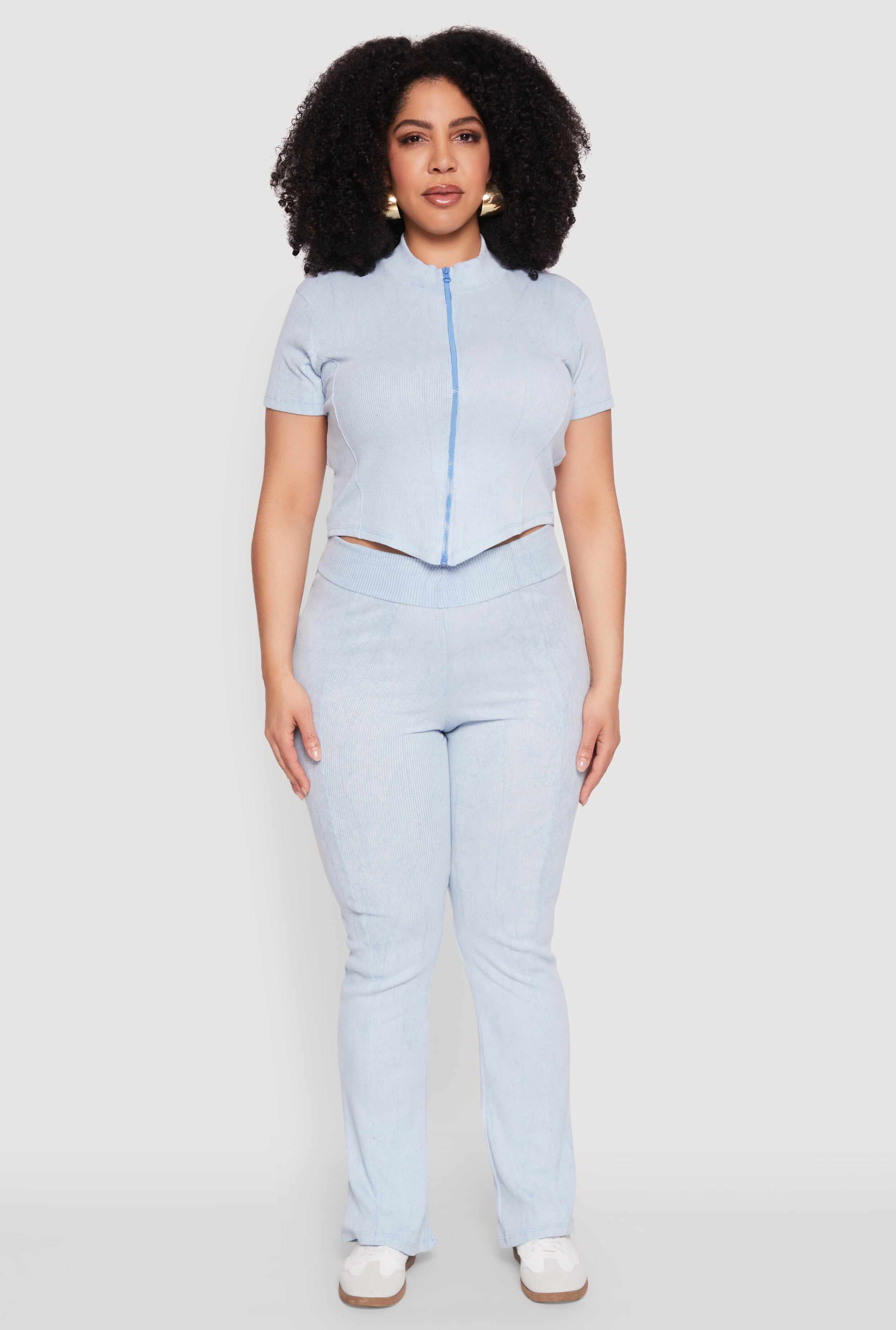 Plus Size Mineral Wash Zip Front Top
