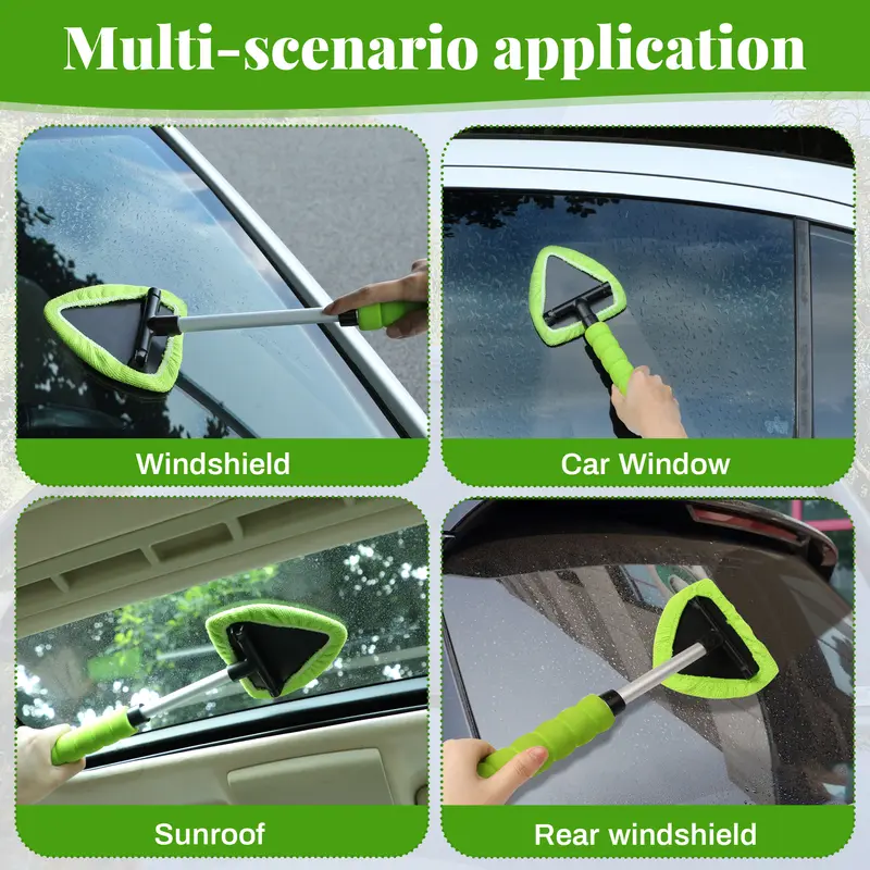 💥 💥 🔥 Windshield Cleaning Tool, Microfiber Car Window Cleaner with 4 Reusable and Washable Microfiber Pads and Extendable Handle