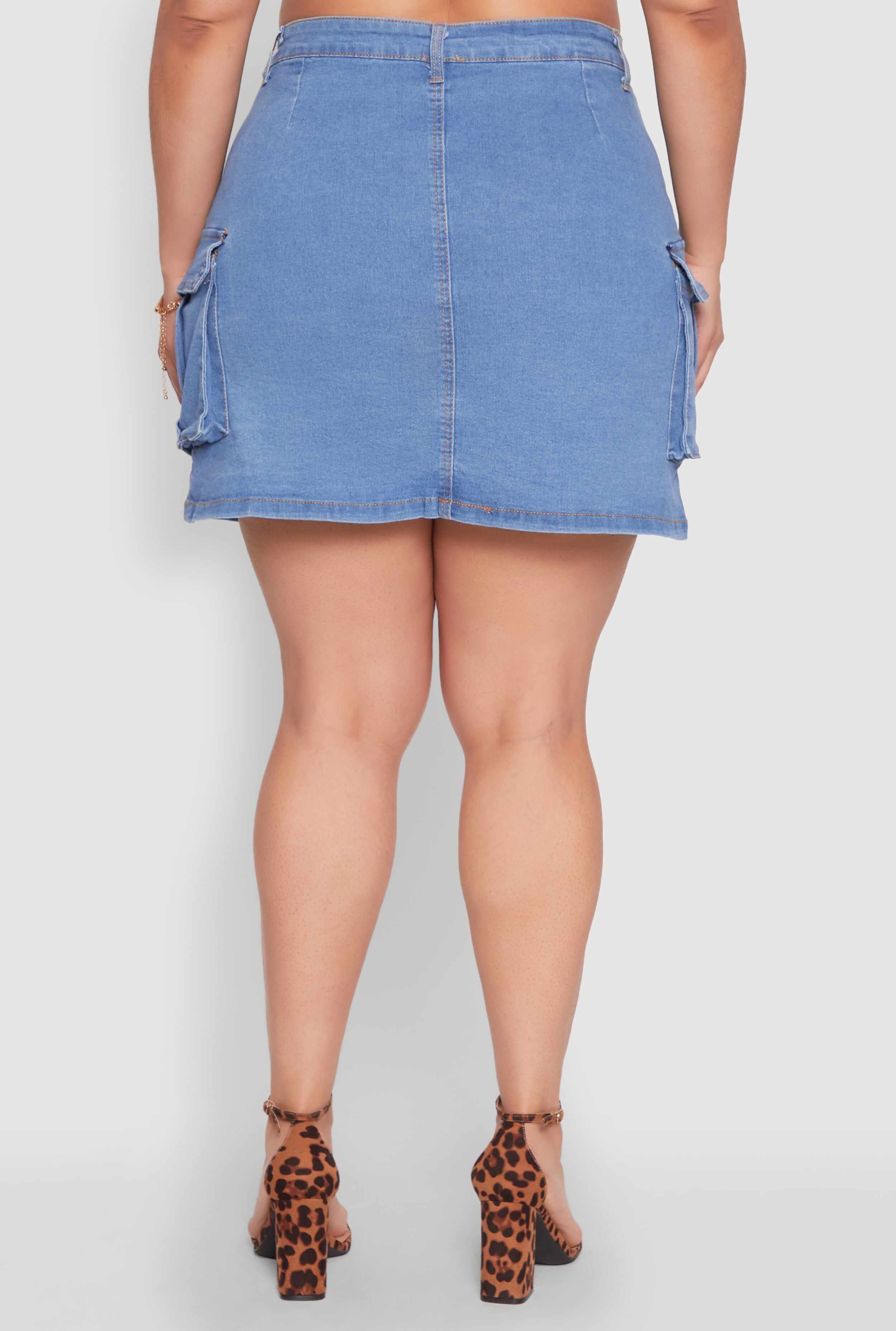 Plus Size Daisy Denim Cargo Skirt