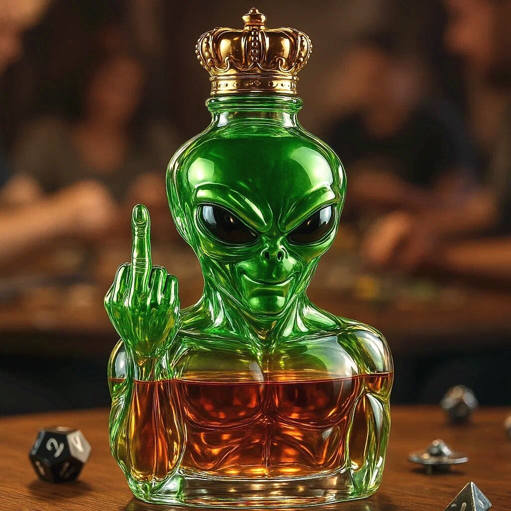 Funny Alien Middle finger Whiskey bottle